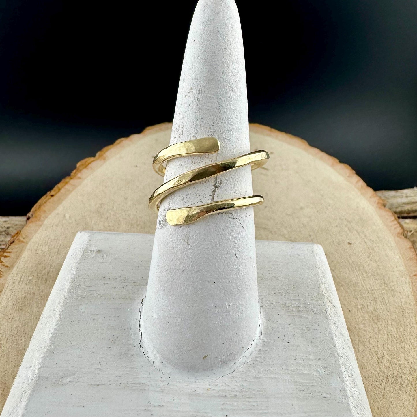 Brass Double Coil Ring • Hand‑Forged Bypass Band • Minimalist Gold‑Tone Jewelry