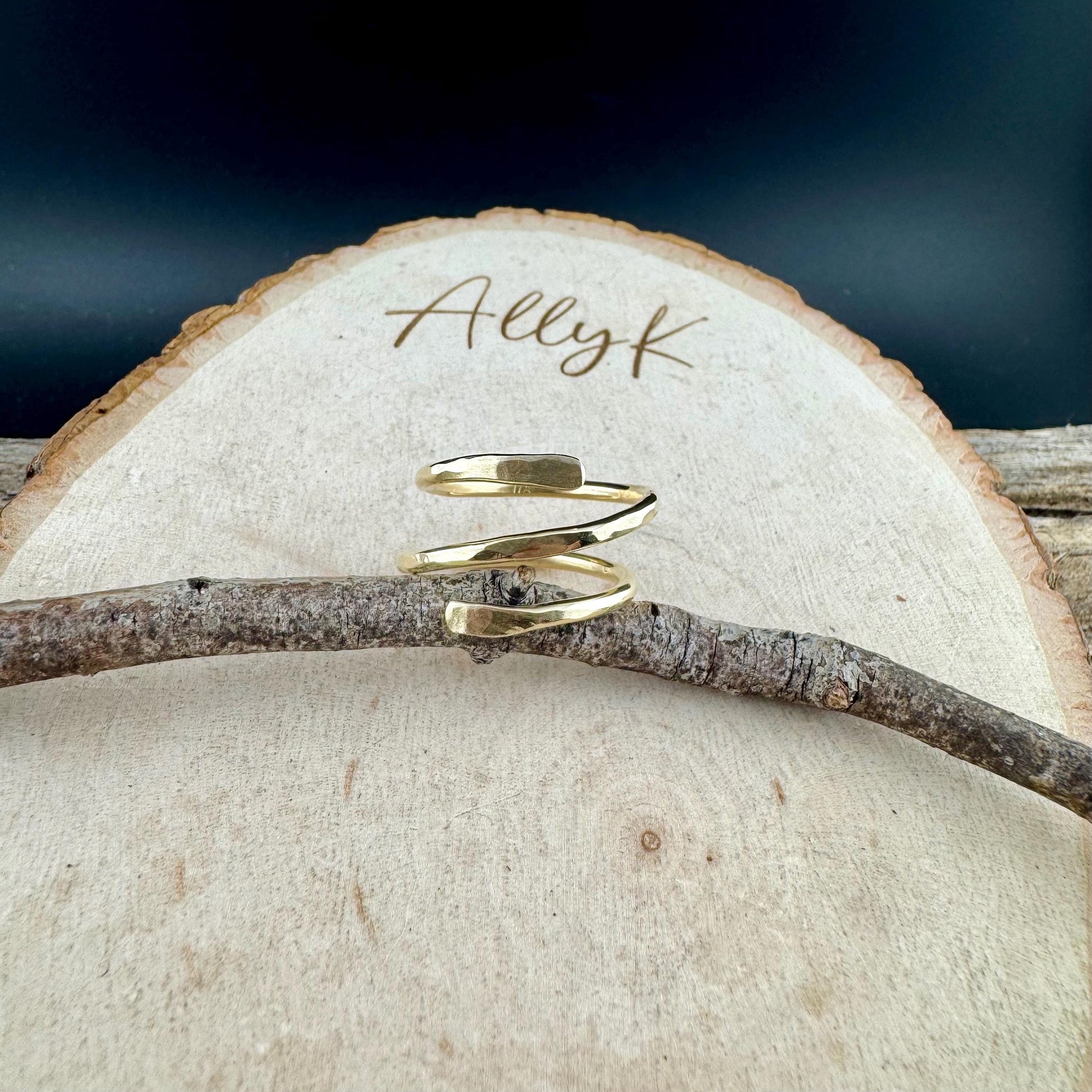 Brass Double Coil Ring • Hand‑Forged Bypass Band • Minimalist Gold‑Tone Jewelry