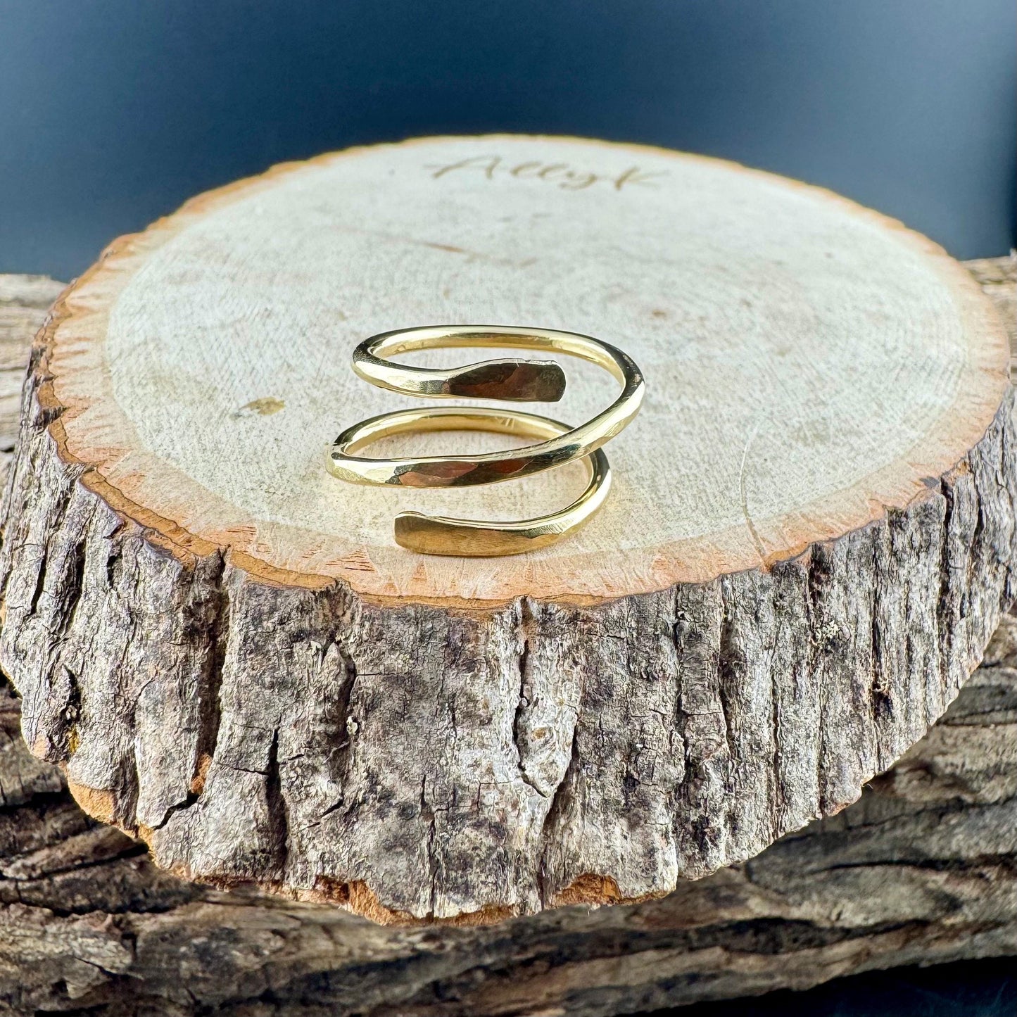 Brass Double Coil Ring • Hand‑Forged Bypass Band • Minimalist Gold‑Tone Jewelry