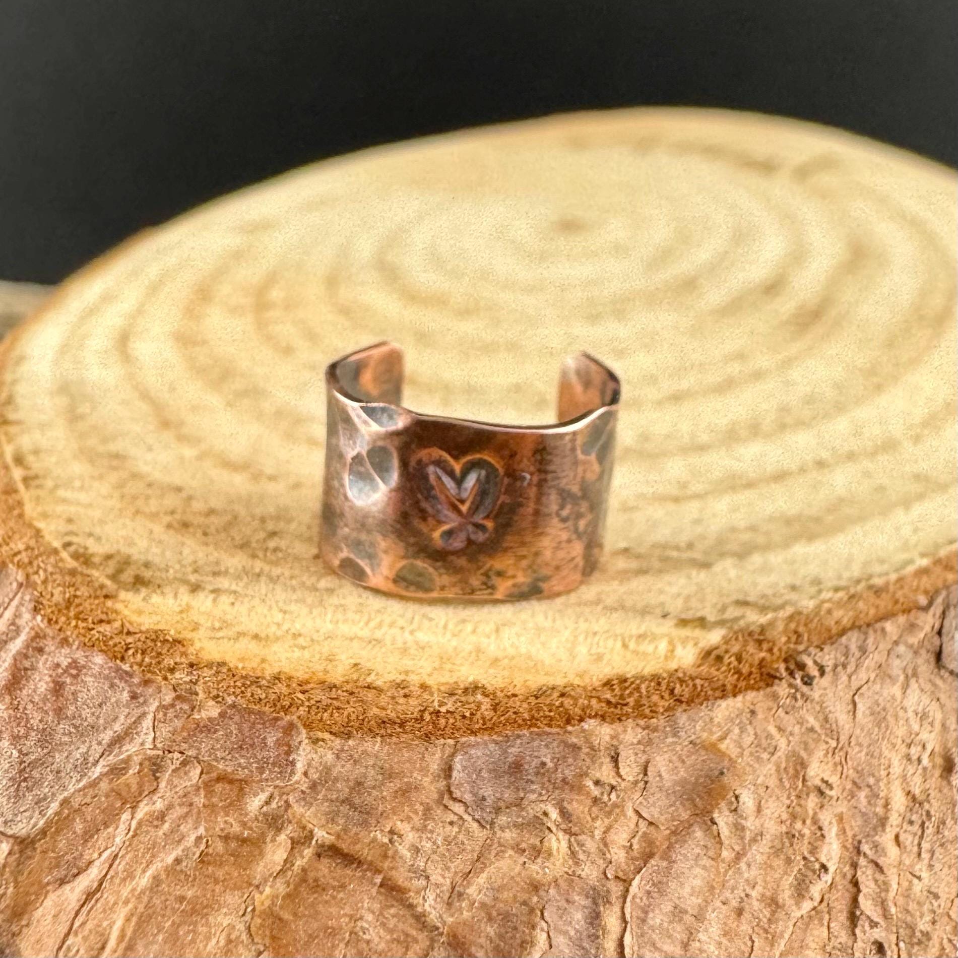 Copper Hammered Heart Ear Cuff | Wide Conch Band | No-Piercing Earring