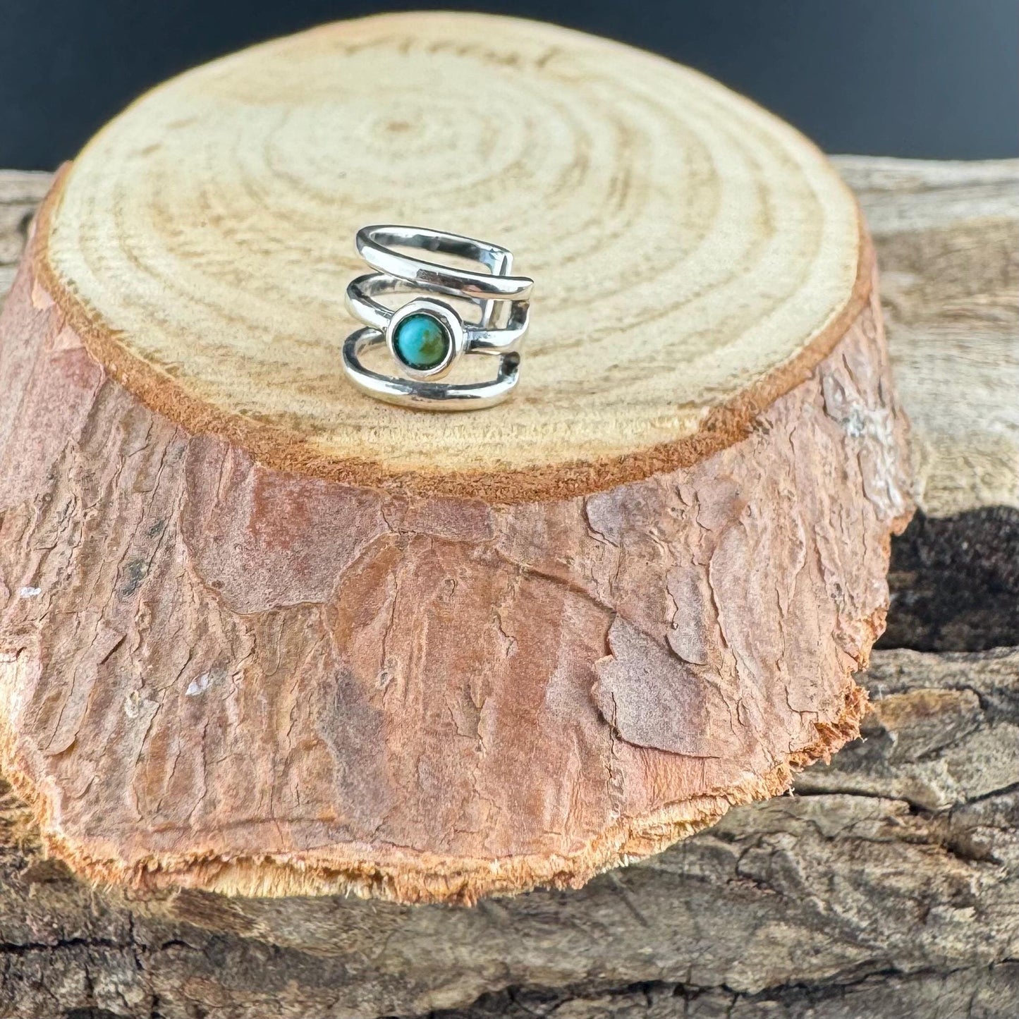 Sterling Silver Turquoise Ear Cuff • No Piercing 3mm Cabochon Triple Row Design