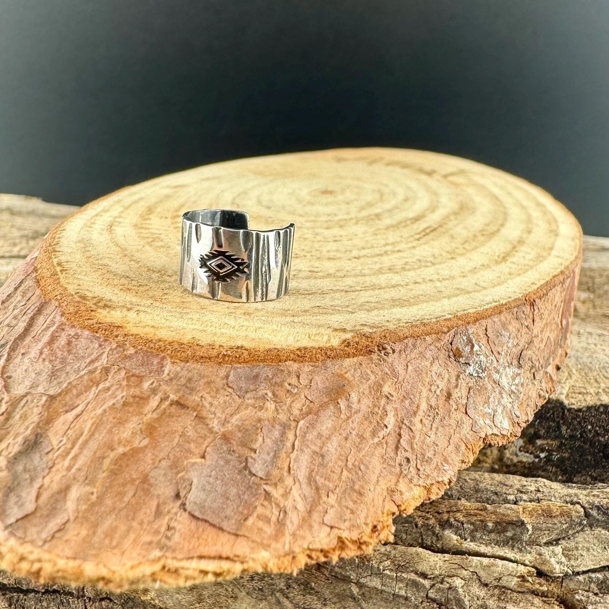 Sterling Silver Textured Southwest Design Embossed Ear Cuff | Wide Conch Band | No-Piercing Earring