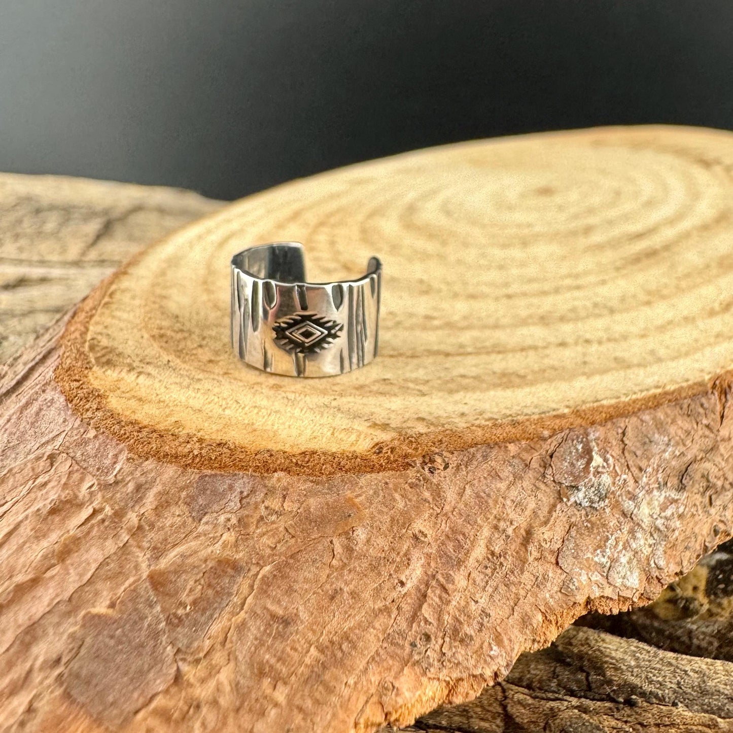 Sterling Silver Textured Southwest Design Embossed Ear Cuff | Wide Conch Band | No-Piercing Earring
