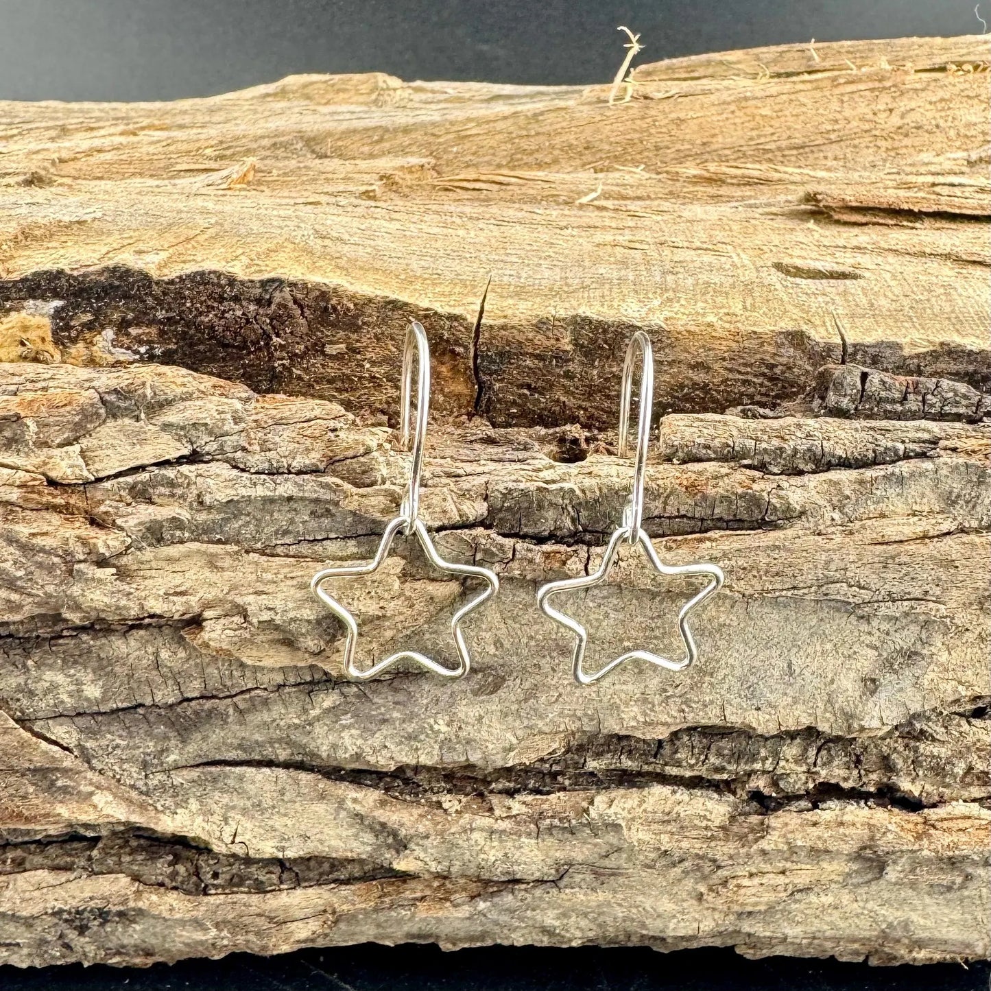 Sterling Silver Star Dangle Earrings • Minimalist Hand‑Forged Star Jewelry