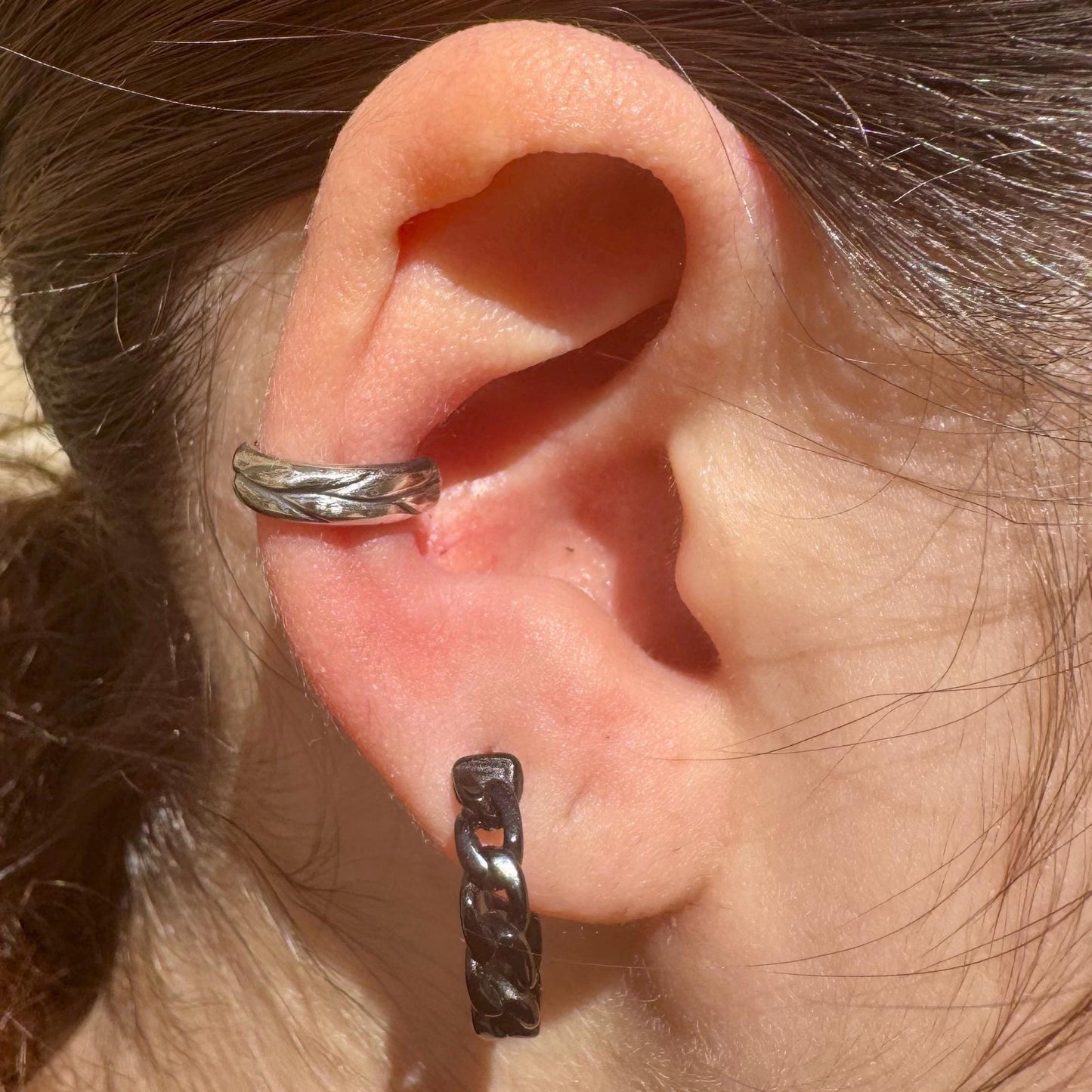 Sterling Silver Floral Leaves Cuff | Wide Conch Band | No-Piercing Earring