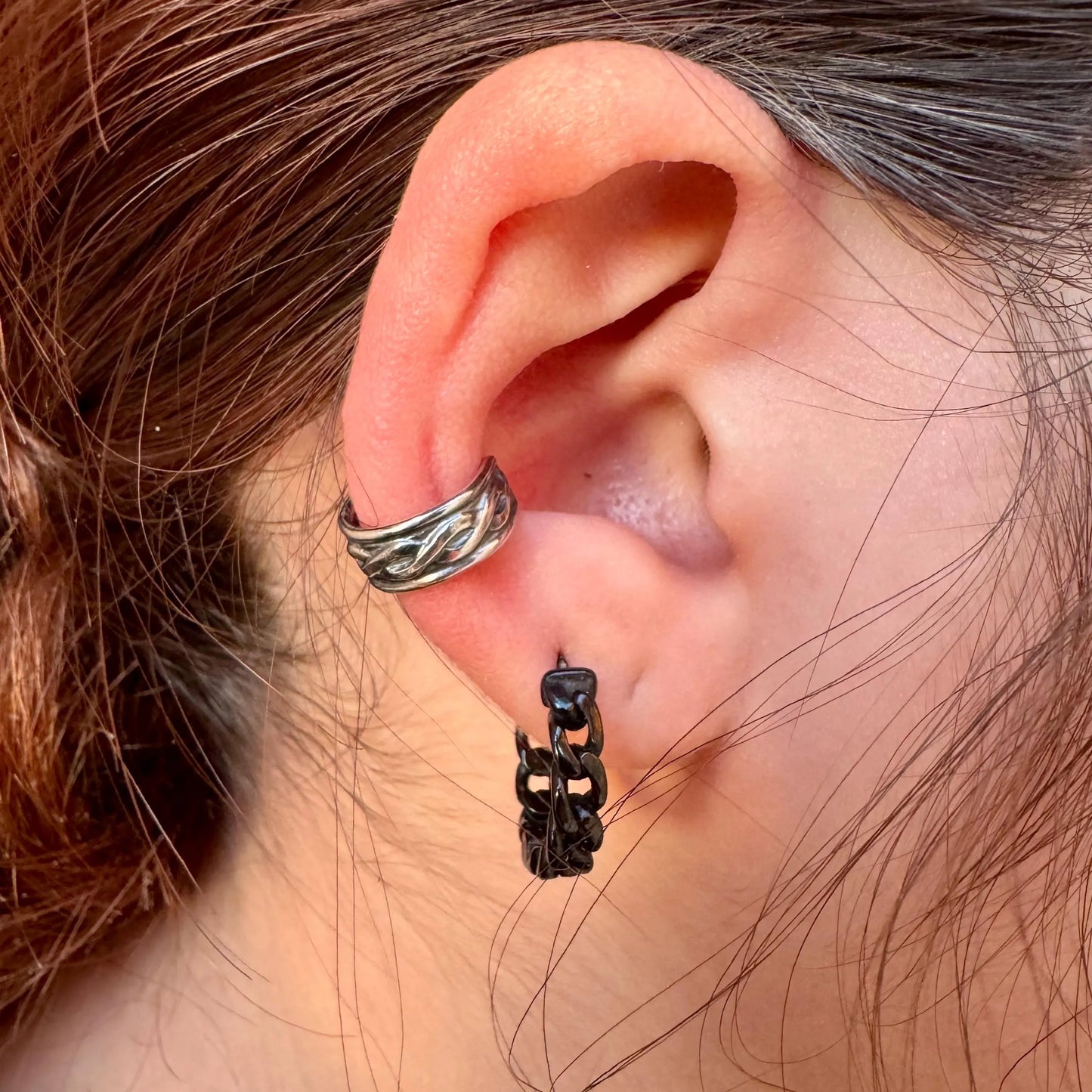 Sterling Silver Ear Cuff | Trinity Rope Twist Style Wide Conch Band | No-Piercing Earring