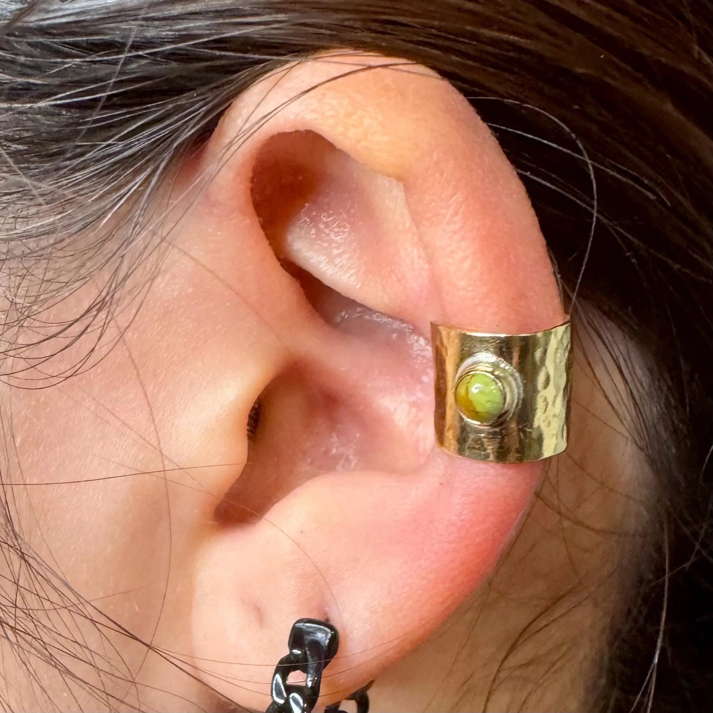 Brass 4mm Genuine Turquoise Ear Cuff | Wide Conch Band | No-Piercing Earring