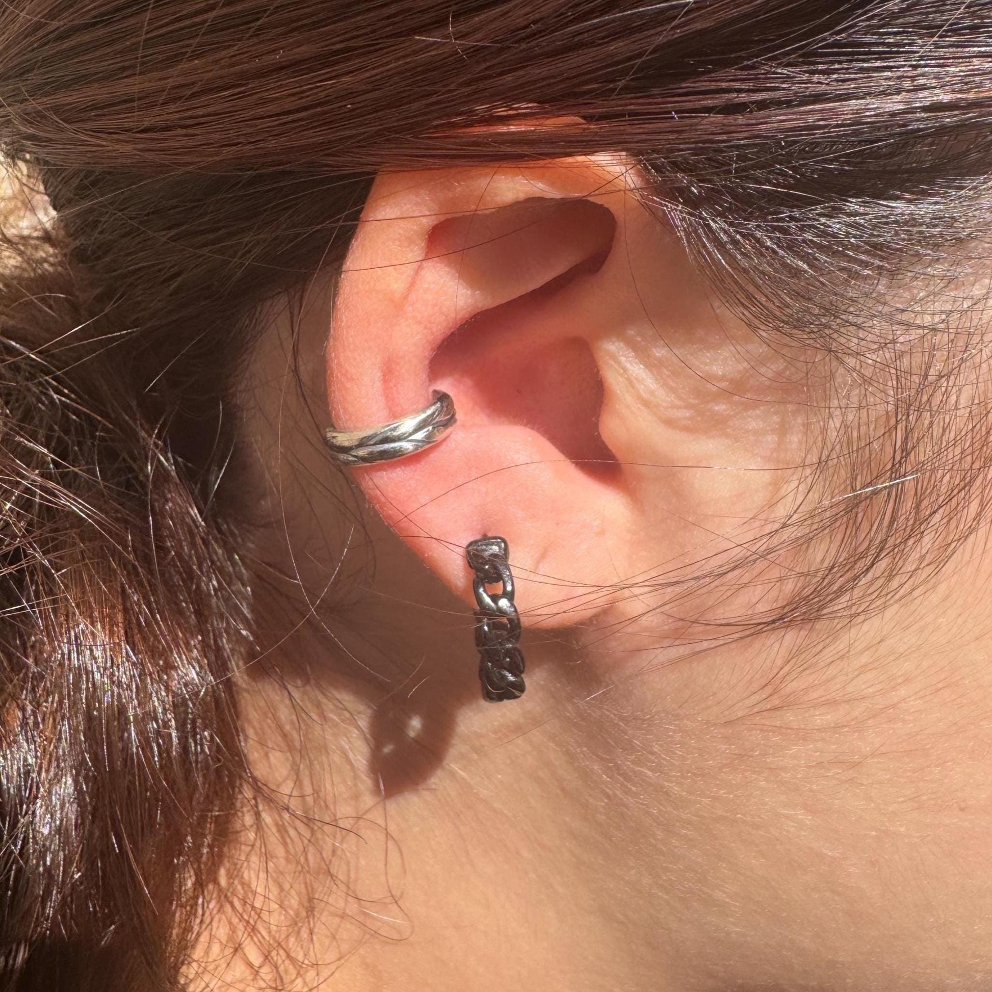 Sterling Silver Floral Leaves Cuff | Wide Conch Band | No-Piercing Earring