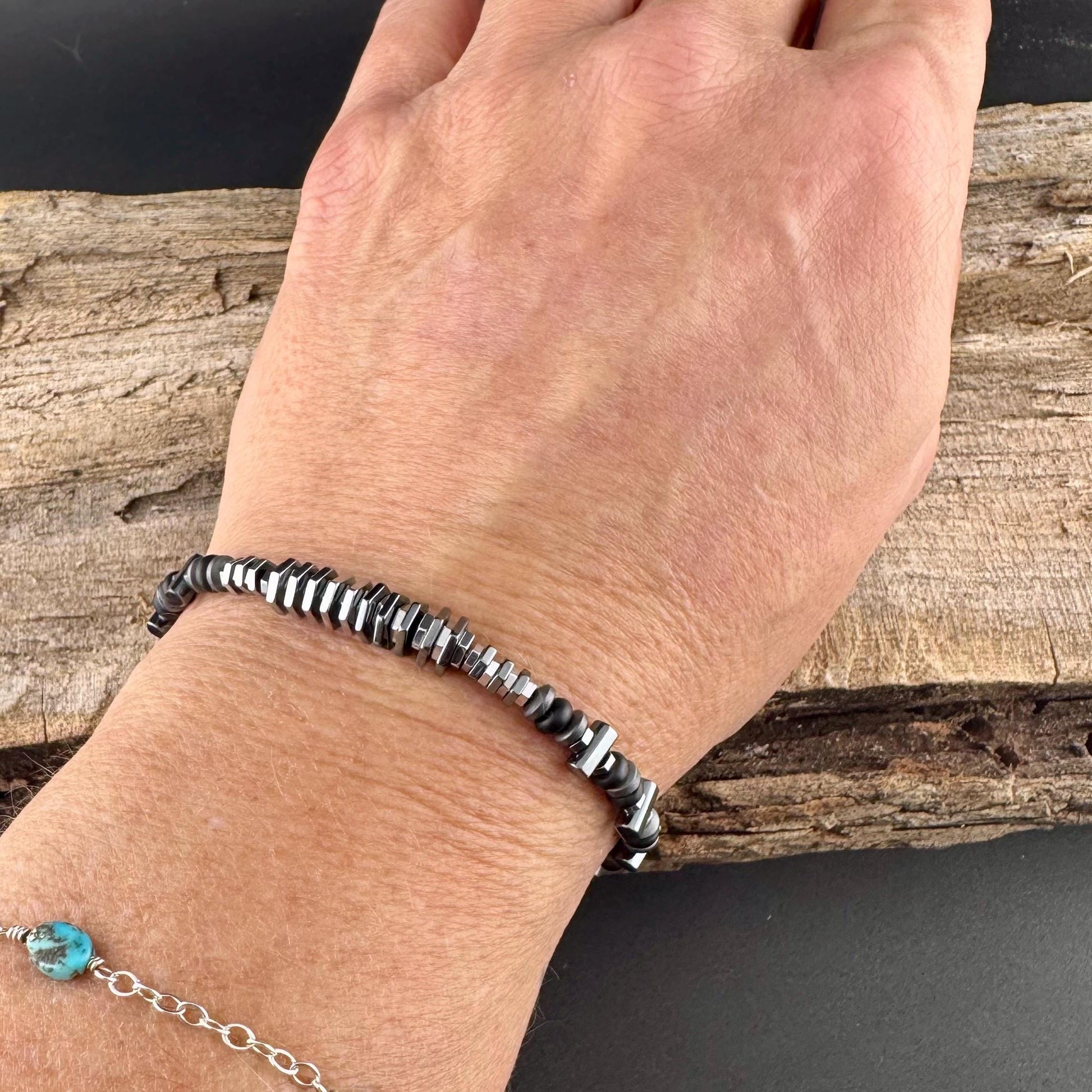 Black Silver Hematite & Onyx Bracelet – Unisex Elegant Unique Sterling Jewelry