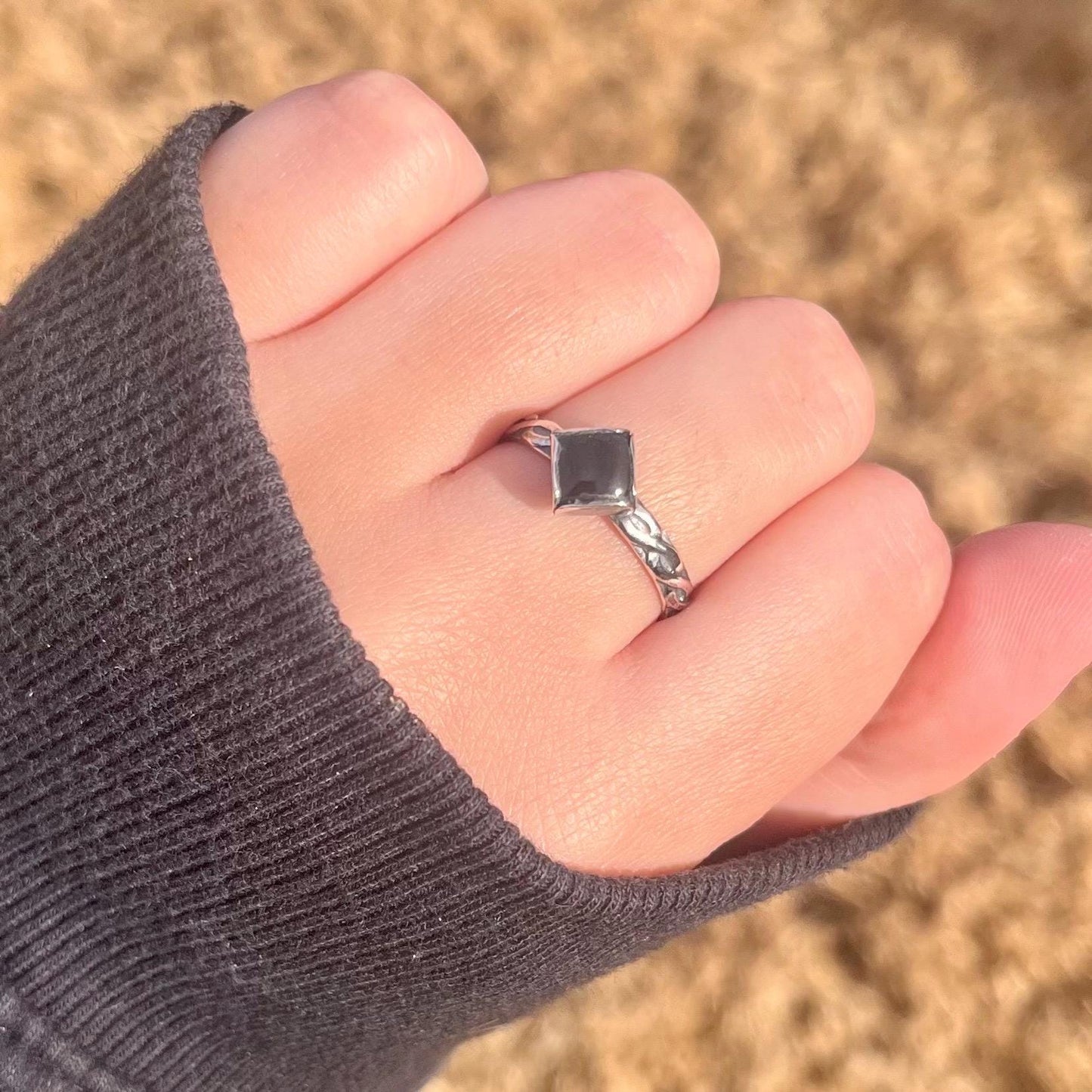 Sterling Silver Onyx Band Ring • Handmade Trinity Rope Twist Design