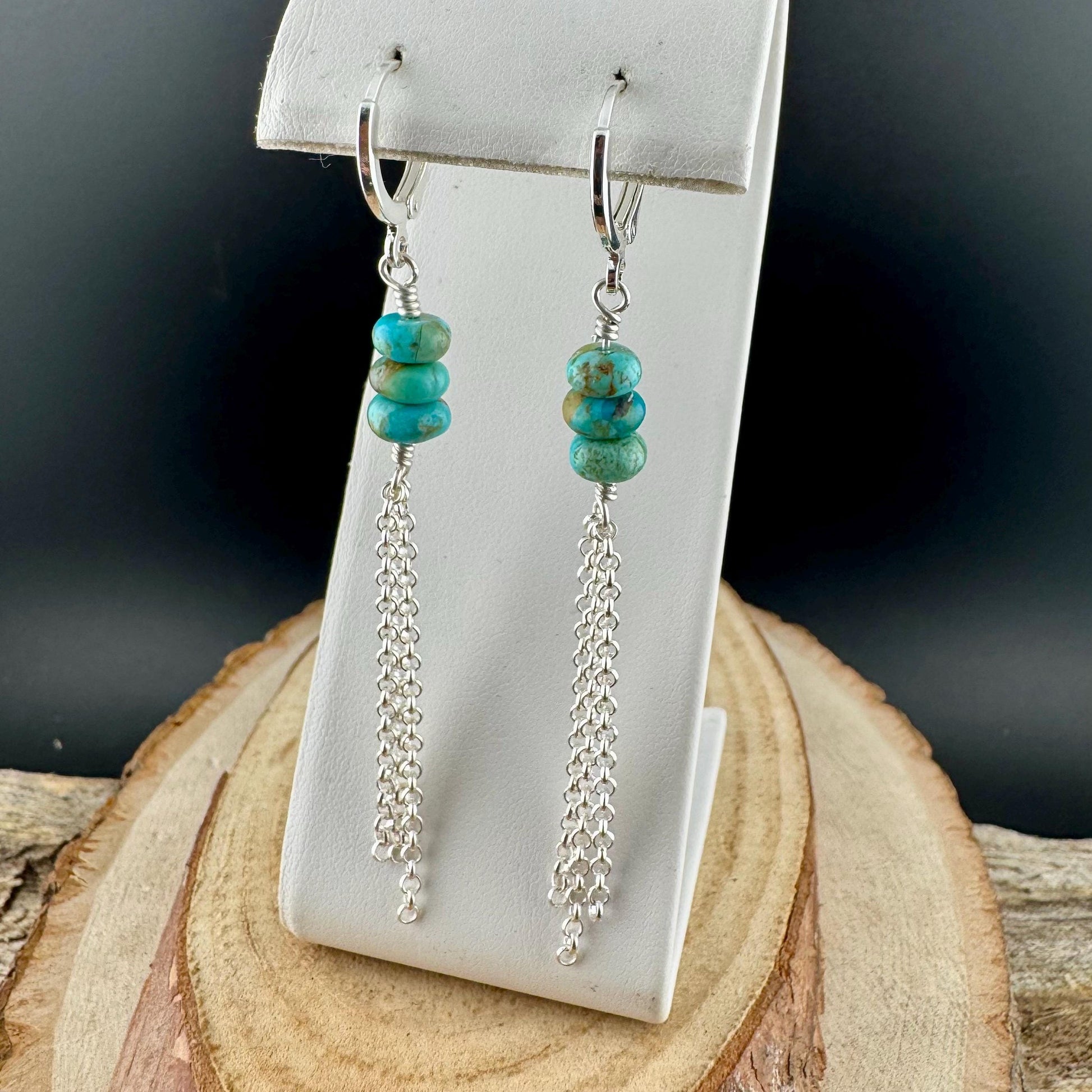 Turquoise Sterling Silver Lever back Hook Earrings: Kingman Huggie Hoop Chain Earrings