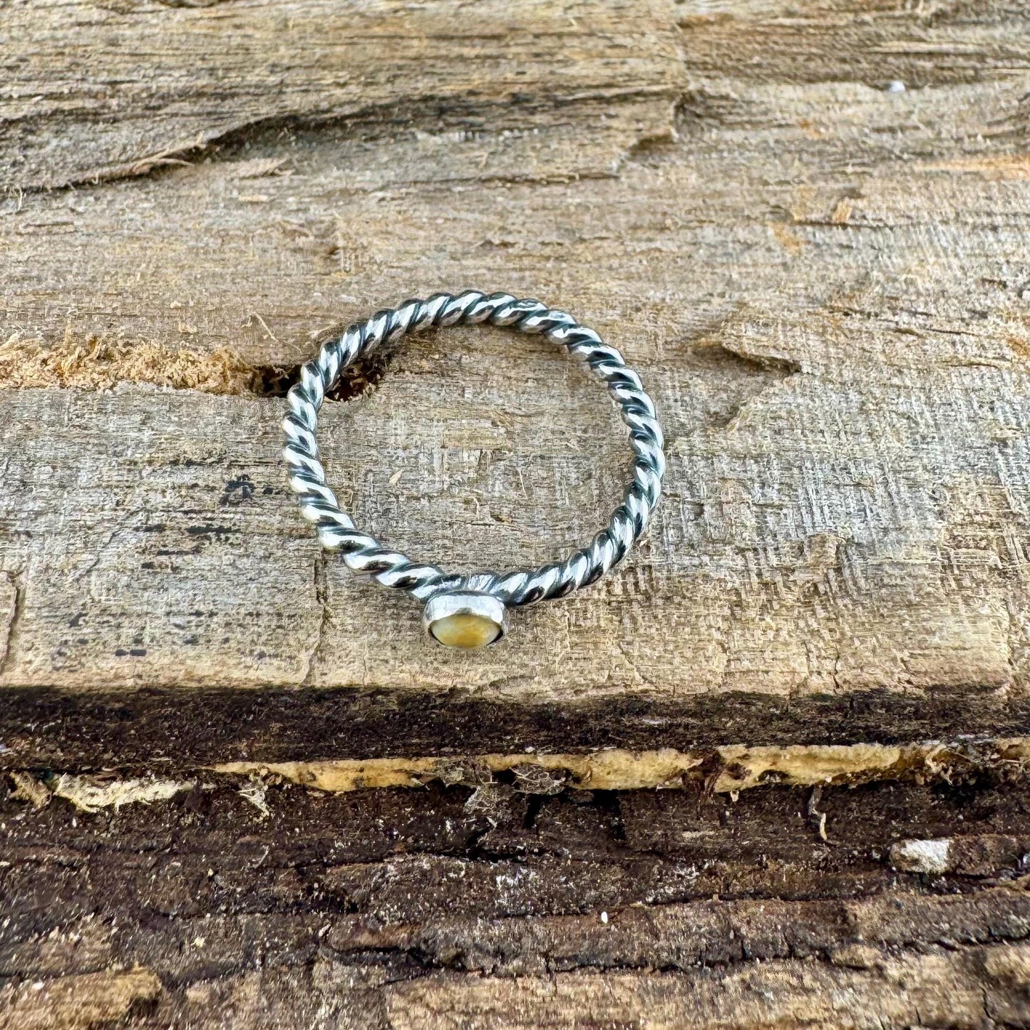 Sterling Silver Turquoise Cabochon Ring | Minimalist Rope Twist Wire Stackable Band