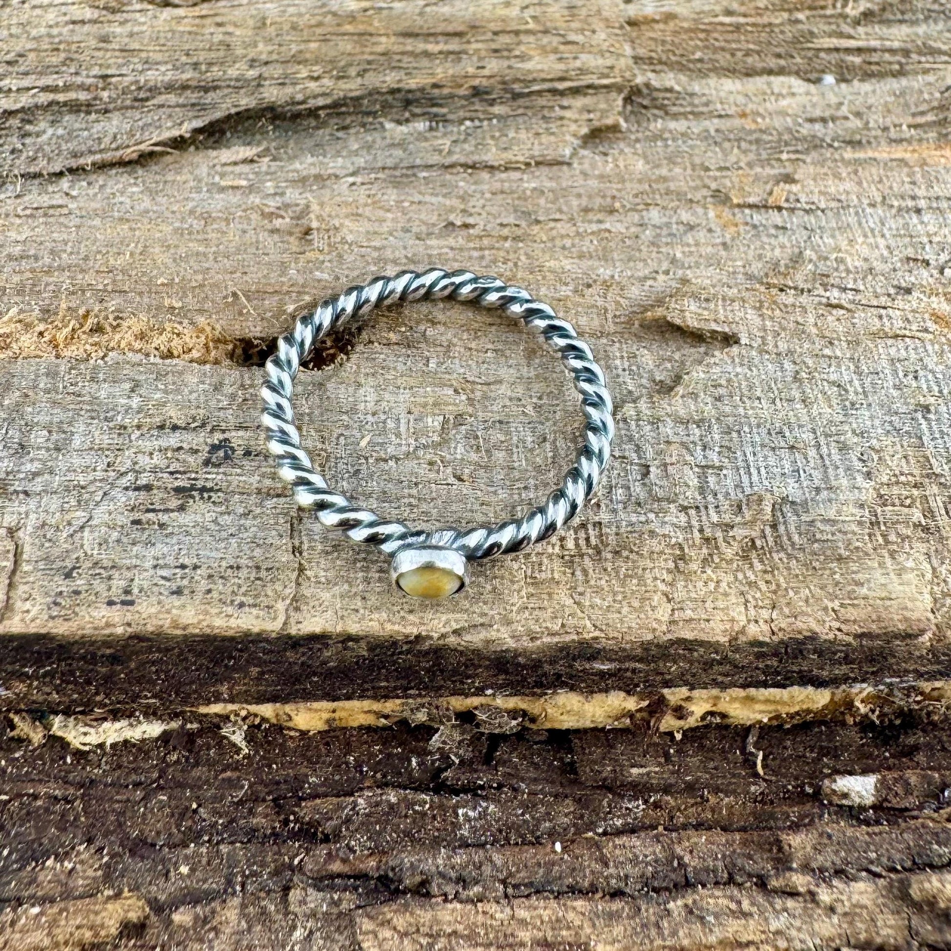 Sterling Silver Turquoise Cabochon Ring | Minimalist Rope Twist Wire Stackable Band