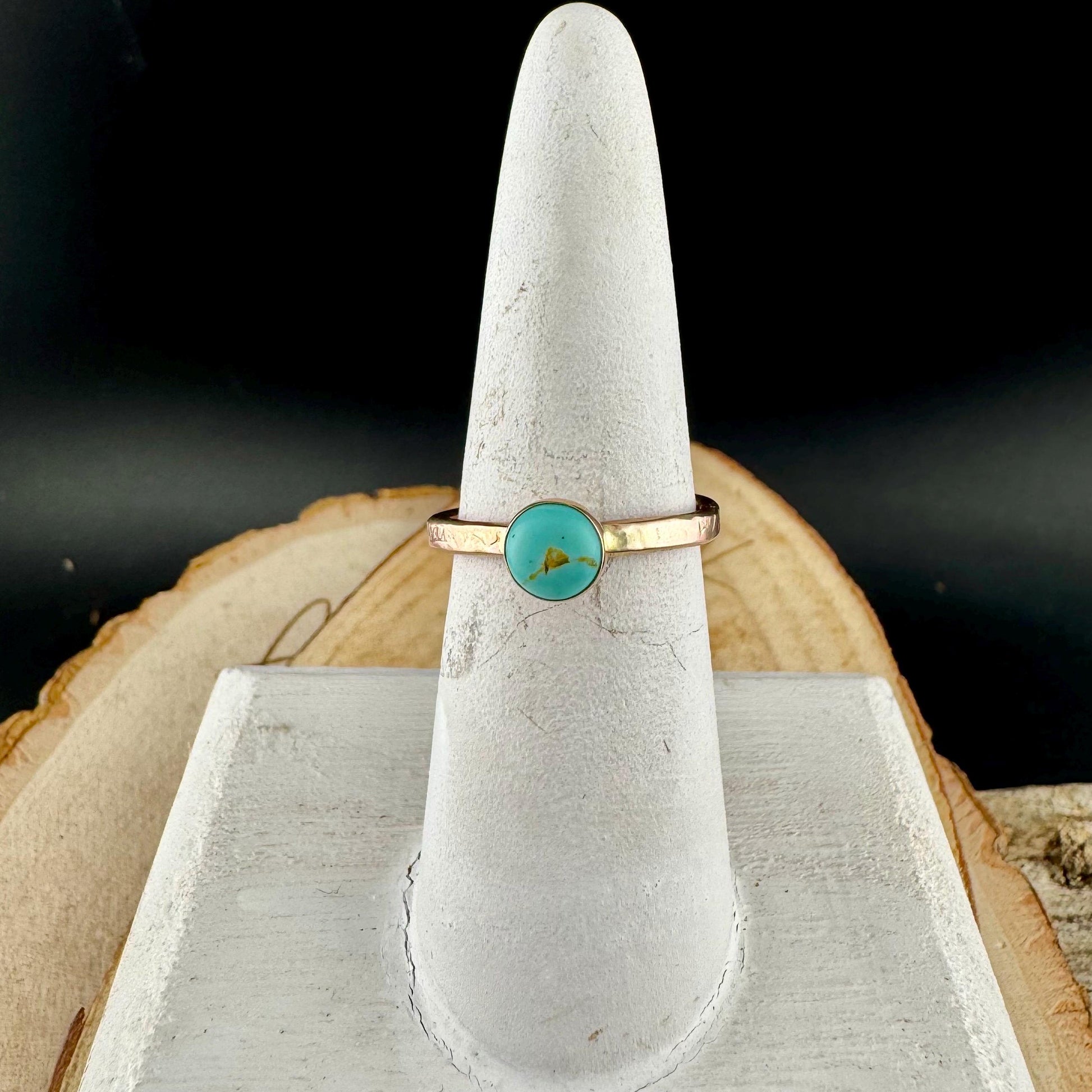 Handcrafted Embossed Brass Ring with Black Onyx or Turquoise Cabochon