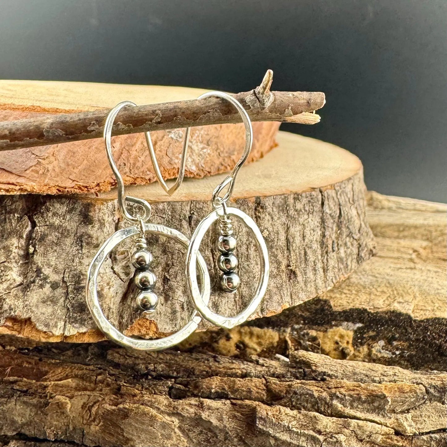 Dainty Desert Pearl Drop Earrings, Sterling Silver Circle Dangle Earrings