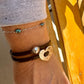 Leather Wrap Bracelet • Embossed Design • Silver Heart • Magnetic Clasp