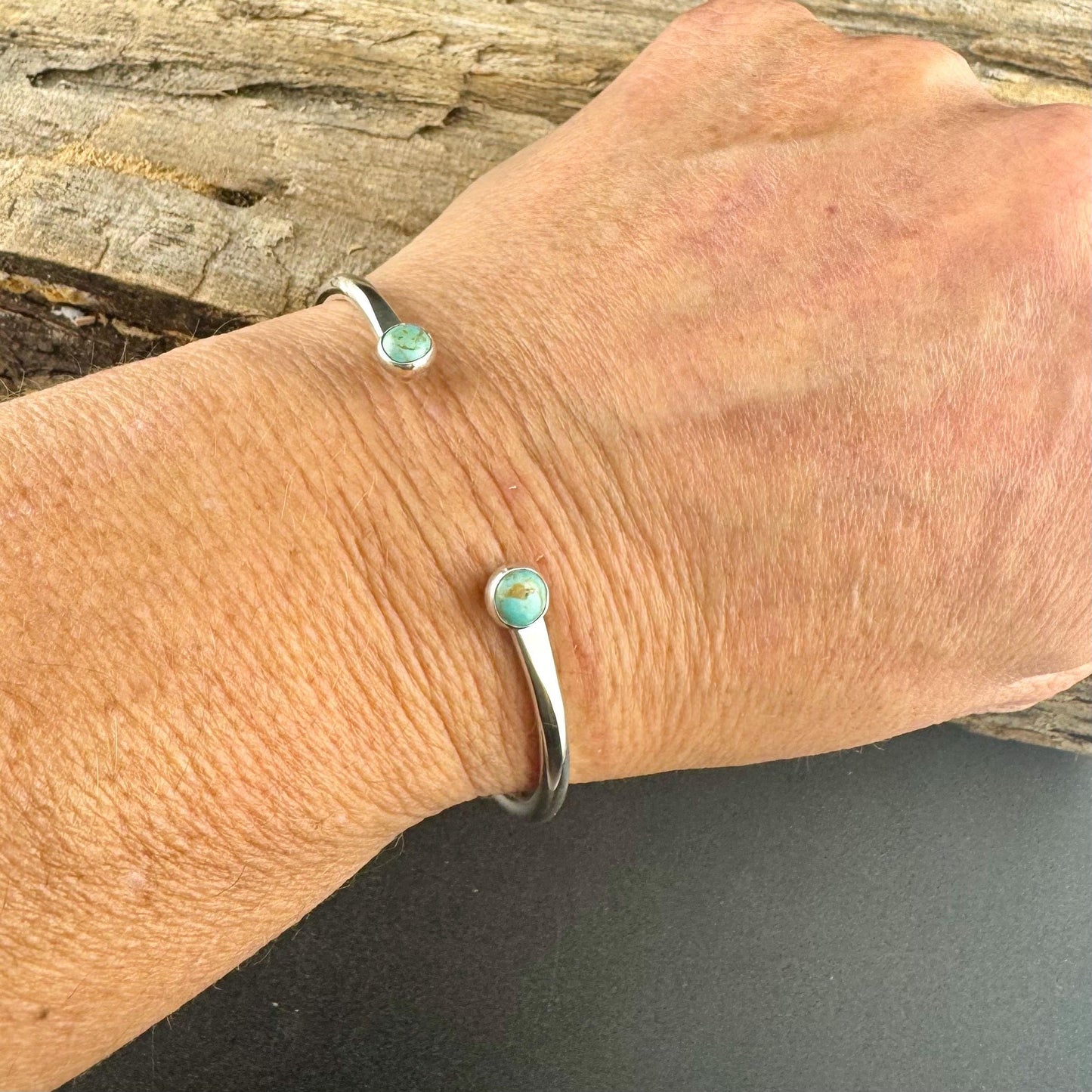 Sterling Silver Turquoise Cuff Bracelet • 6mm Kingman Double Bezel • Reverse Design
