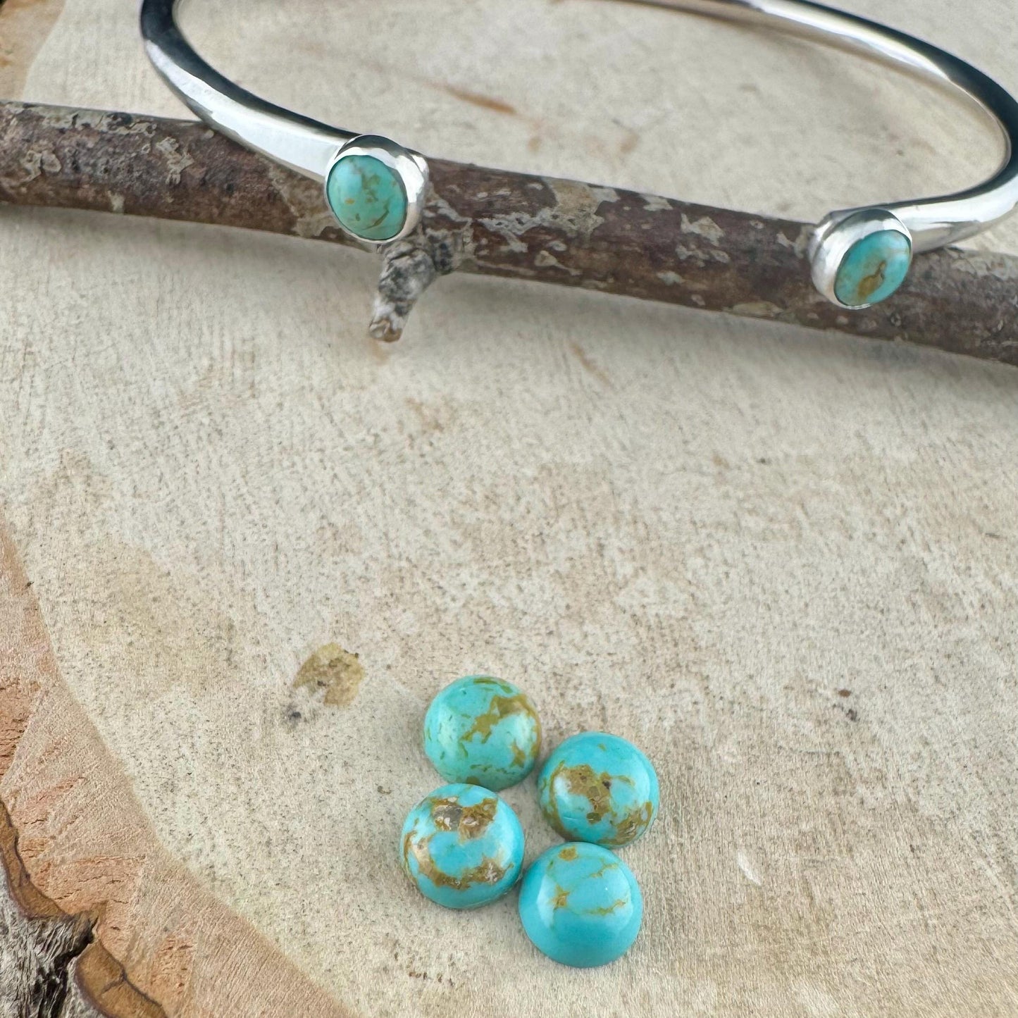 Sterling Silver Turquoise Cuff Bracelet • 6mm Kingman Double Bezel • Reverse Design