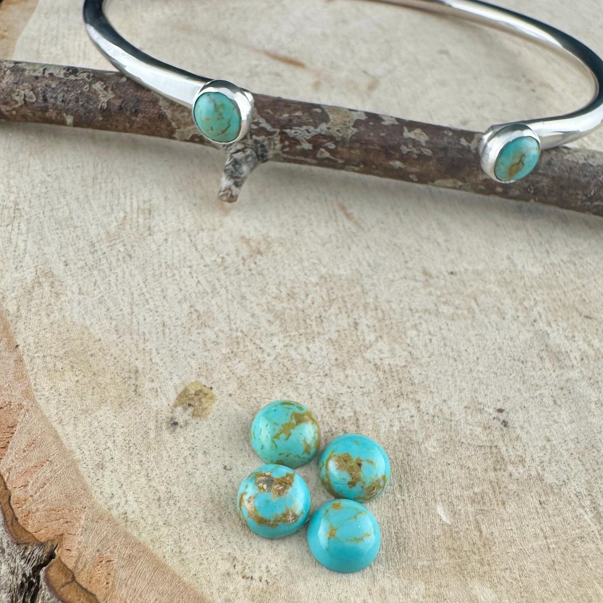 Sterling Silver Turquoise Cuff Bracelet • 6mm Kingman Double Bezel • Reverse Design