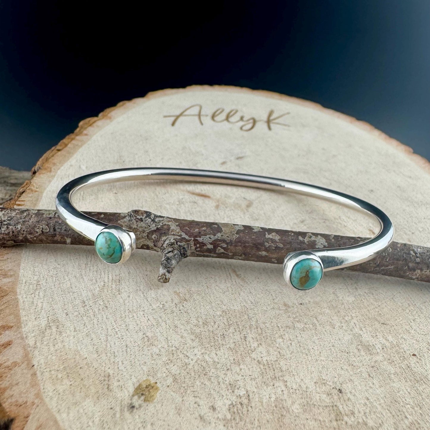 Sterling Silver Turquoise Cuff Bracelet • 6mm Kingman Double Bezel • Reverse Design