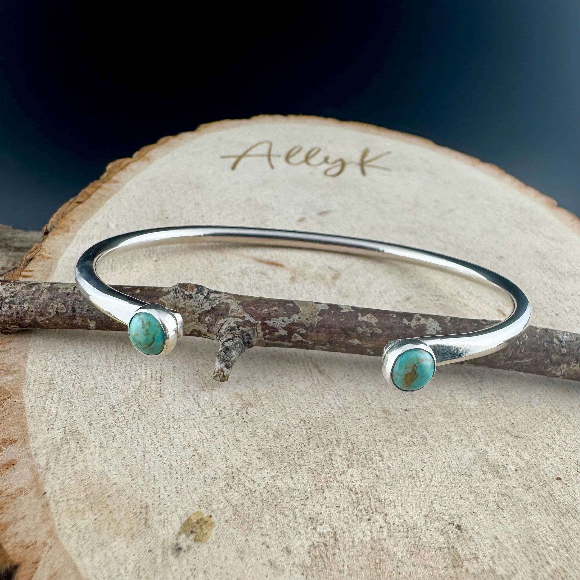 Sterling Silver Turquoise Cuff Bracelet • 6mm Kingman Double Bezel • Reverse Design