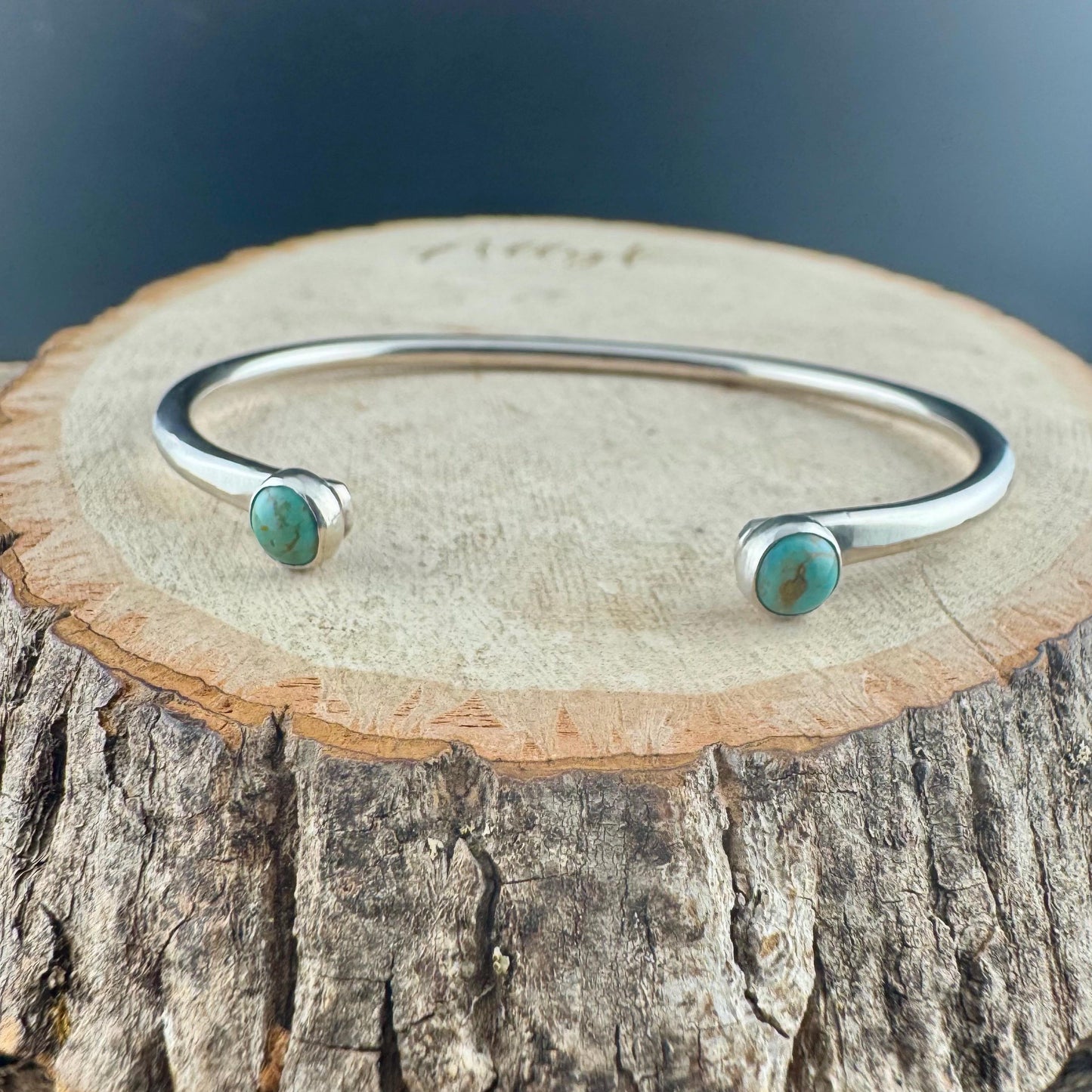 Sterling Silver Turquoise Cuff Bracelet • 6mm Kingman Double Bezel • Reverse Design