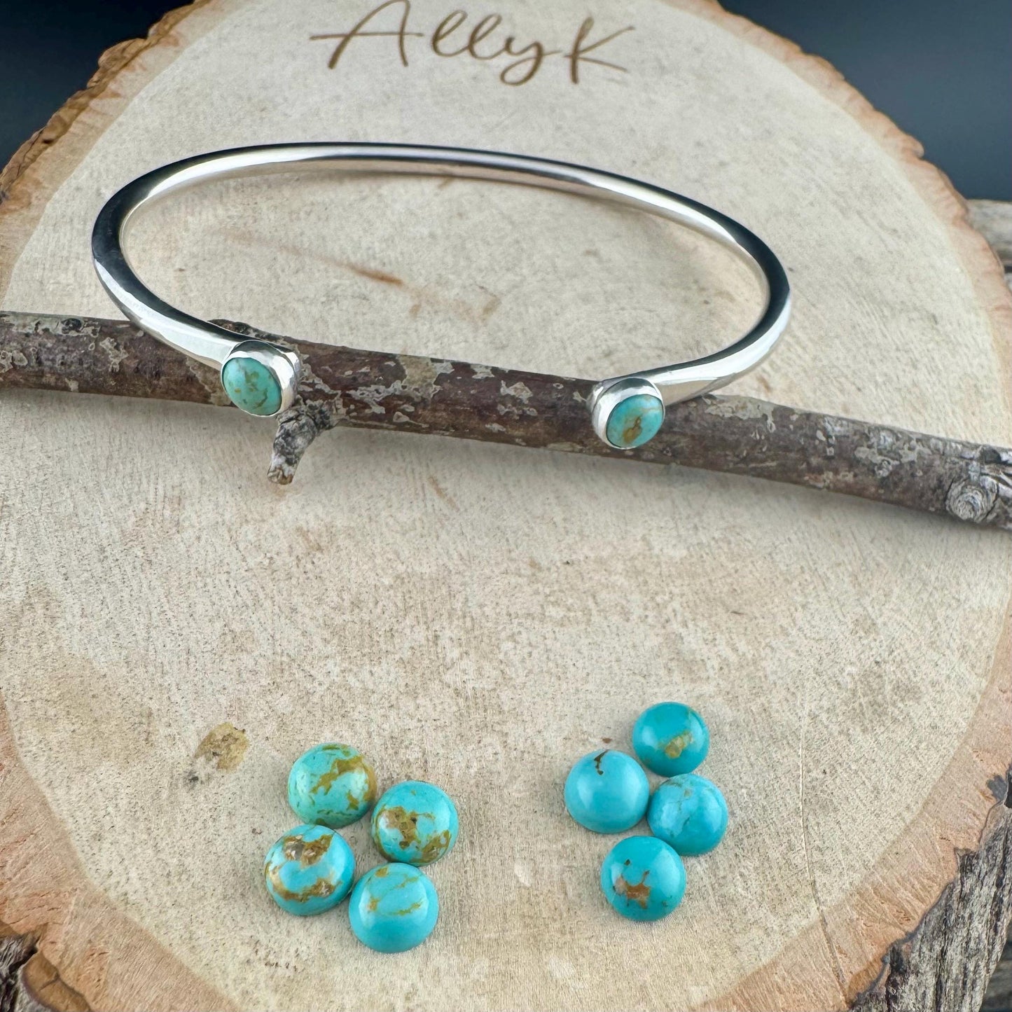 Sterling Silver Turquoise Cuff Bracelet • 6mm Kingman Double Bezel • Reverse Design