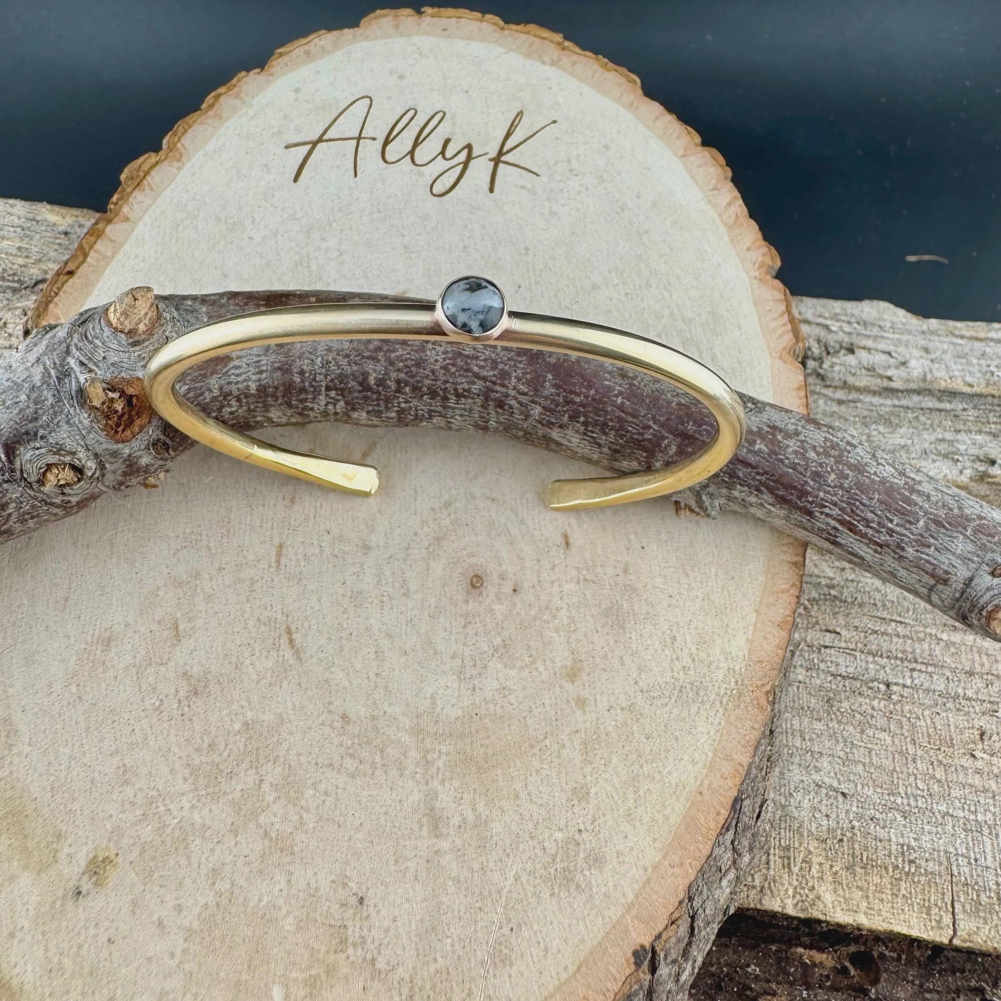 White Buffalo Turquoise Bezel Brass Bracelet – Handmade Adjustable Cuff Jewelry