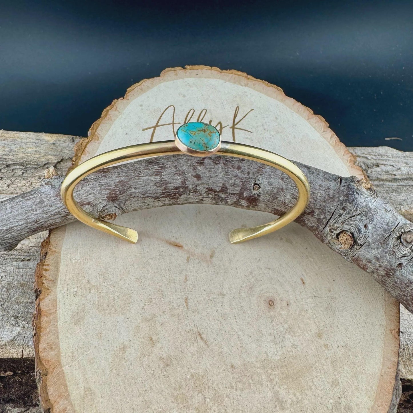 Rustic Brass Cuff Set with Kingman Turquoise • Handcrafted 3-Piece Bracelet Collection