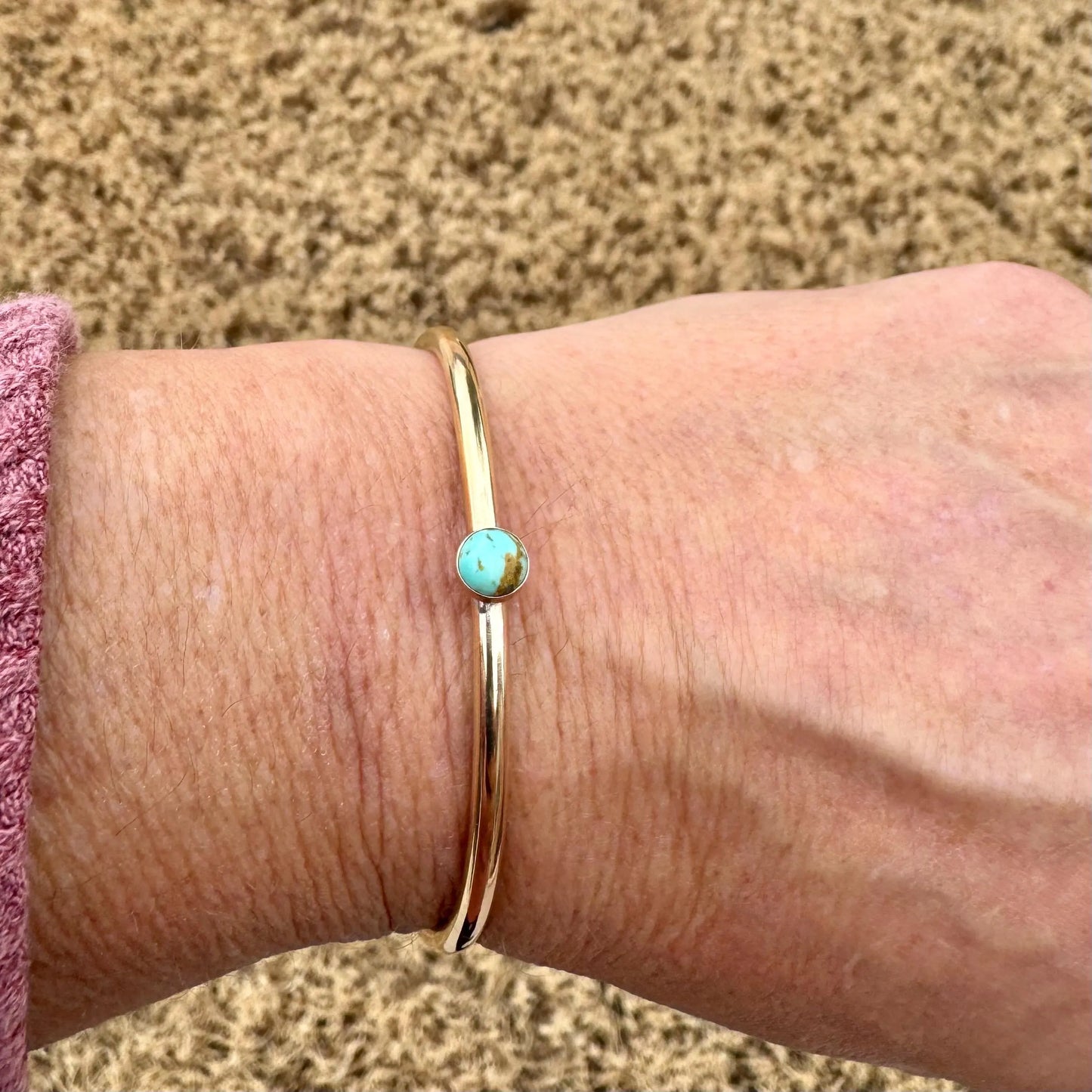 Kingman Turquoise Brass Cuff • 6mm Stone • Hand‑Forged Southwest Jewelry • Adjustable