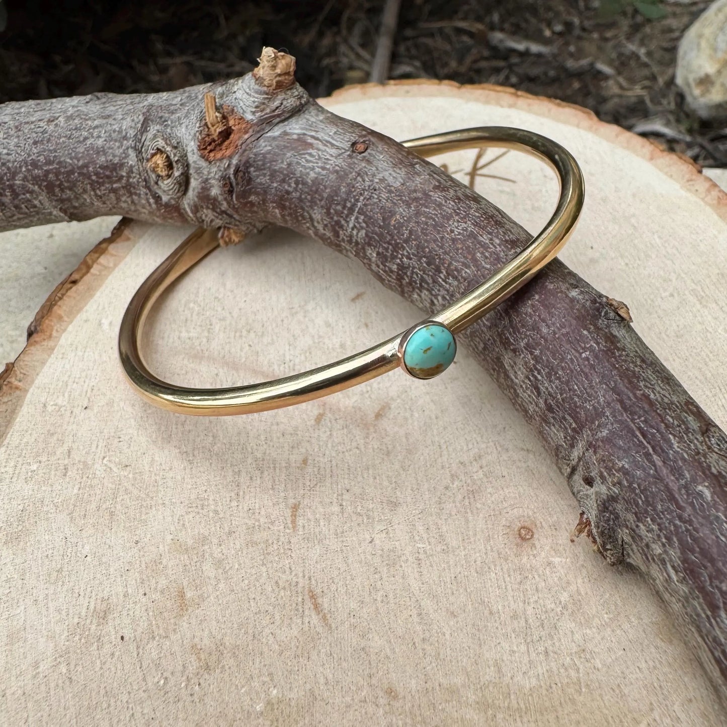 Kingman Turquoise Brass Cuff • 6mm Stone • Hand‑Forged Southwest Jewelry • Adjustable