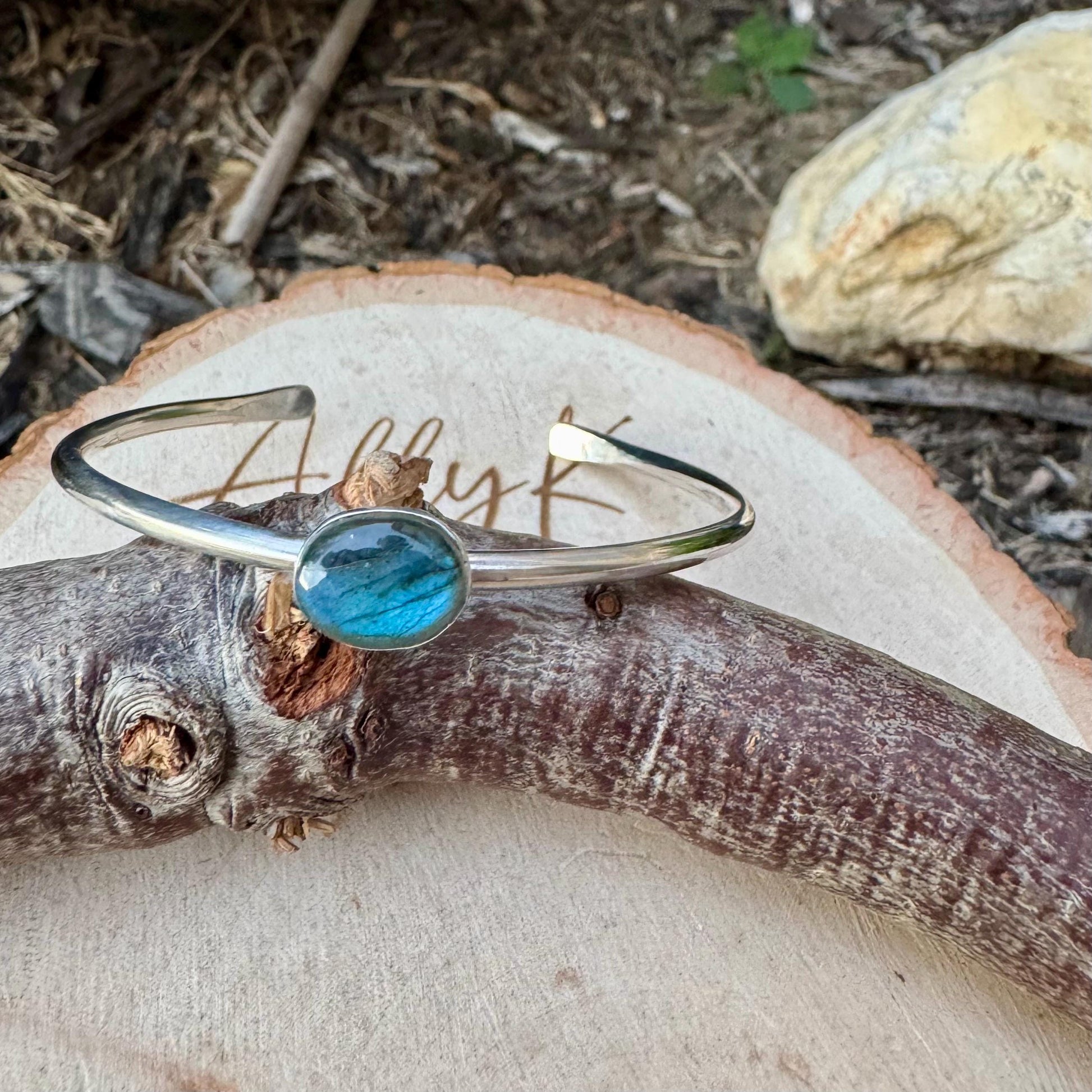 Blue Labradorite Cuff Bracelet – Handcrafted Adjustable Sterling Silver Jewelry