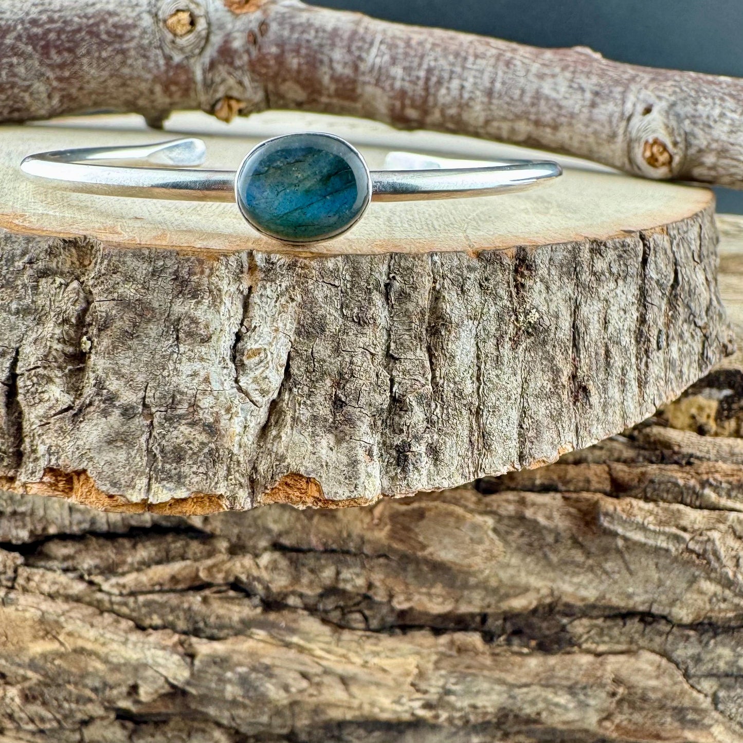 Blue Labradorite Cuff Bracelet – Handcrafted Adjustable Sterling Silver Jewelry