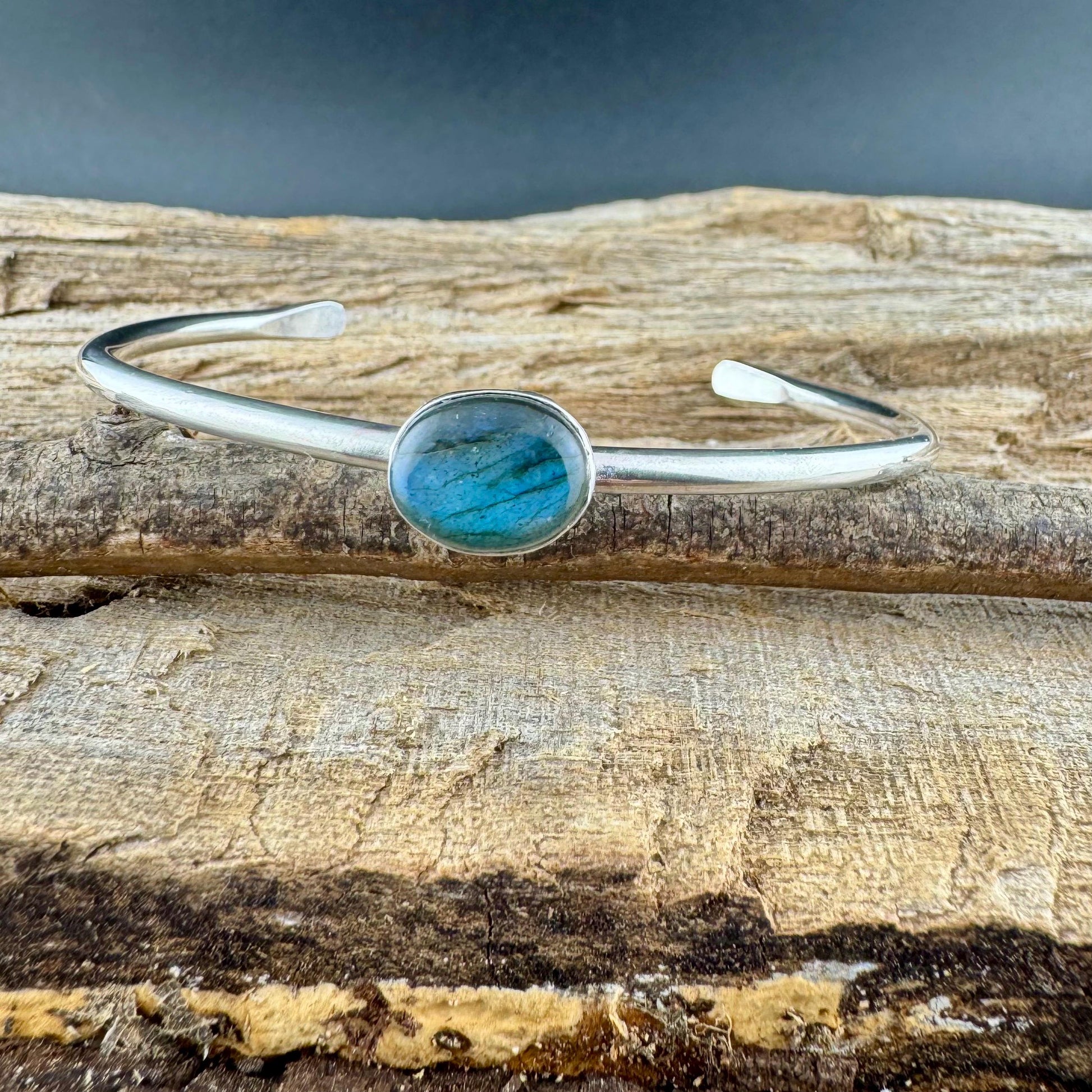 Blue Labradorite Cuff Bracelet – Handcrafted Adjustable Sterling Silver Jewelry