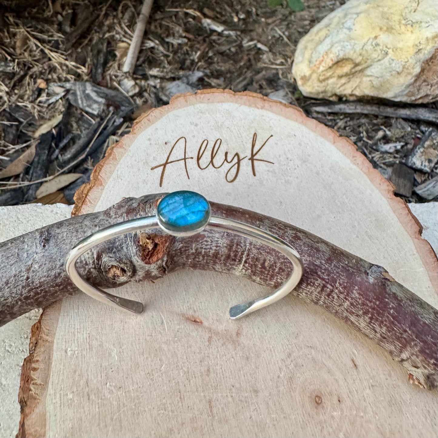Blue Labradorite Cuff Bracelet – Handcrafted Adjustable Sterling Silver Jewelry
