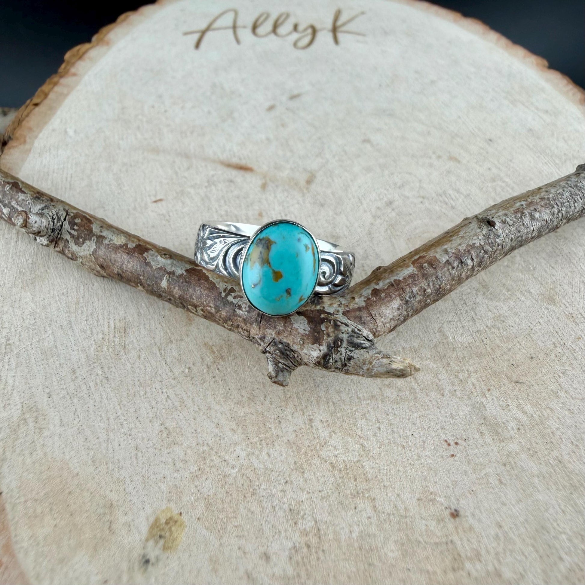 Sterling Silver Daisy Ring with Kingman Turquoise | Oval American Gemstone Jewelry