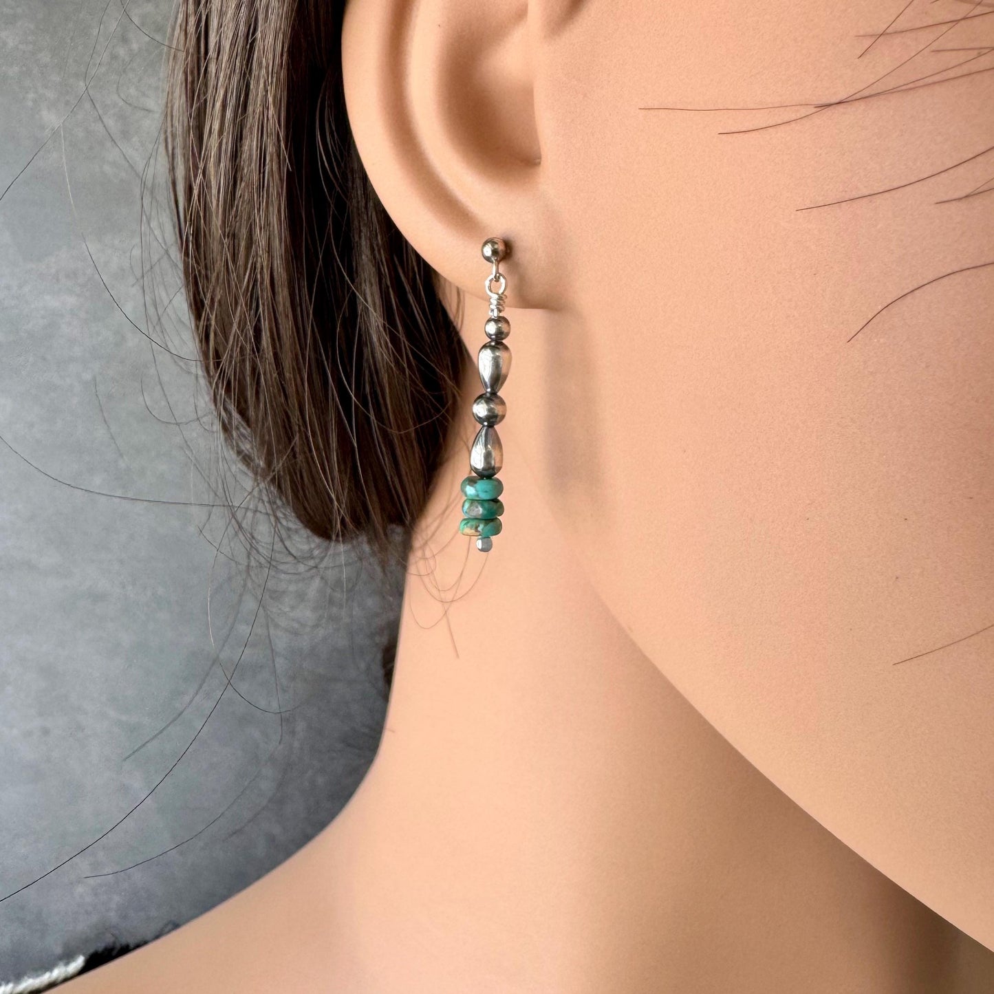Turquoise Navajo Pearl Drop Earrings | Sterling Silver Gemstone Posts