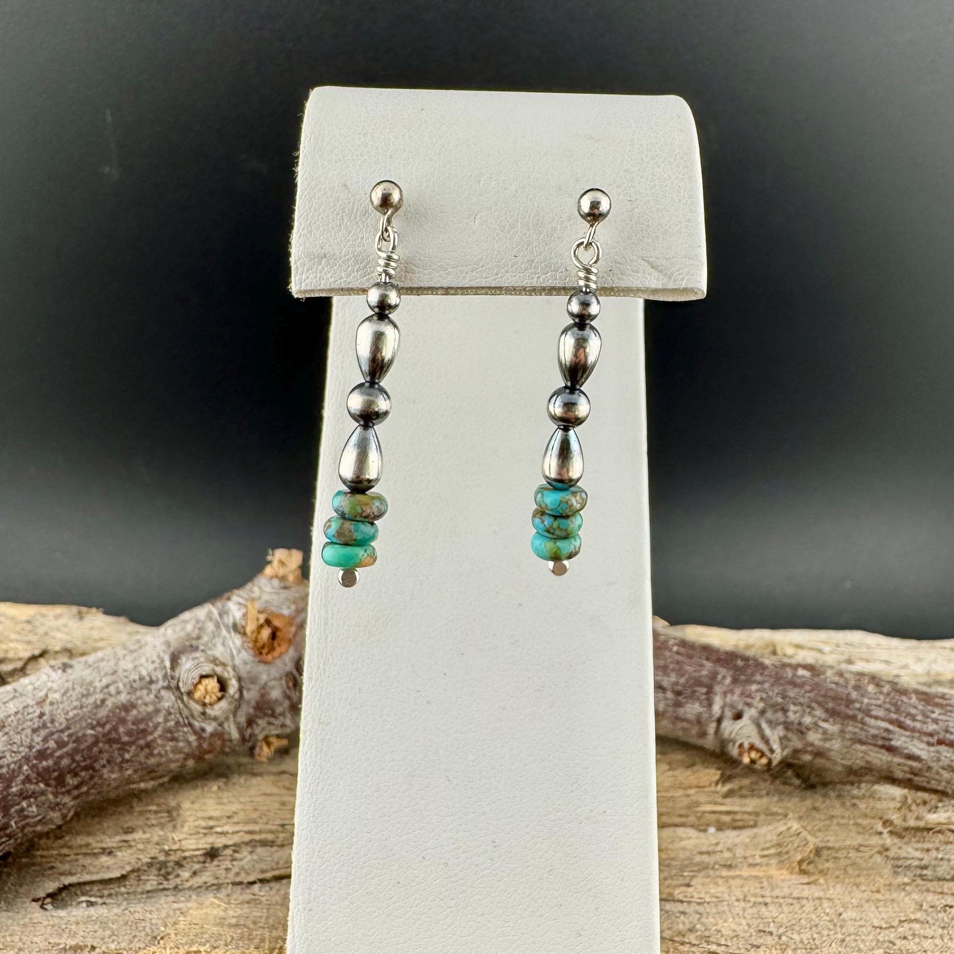 Turquoise Navajo Pearl Drop Earrings | Sterling Silver Gemstone Posts