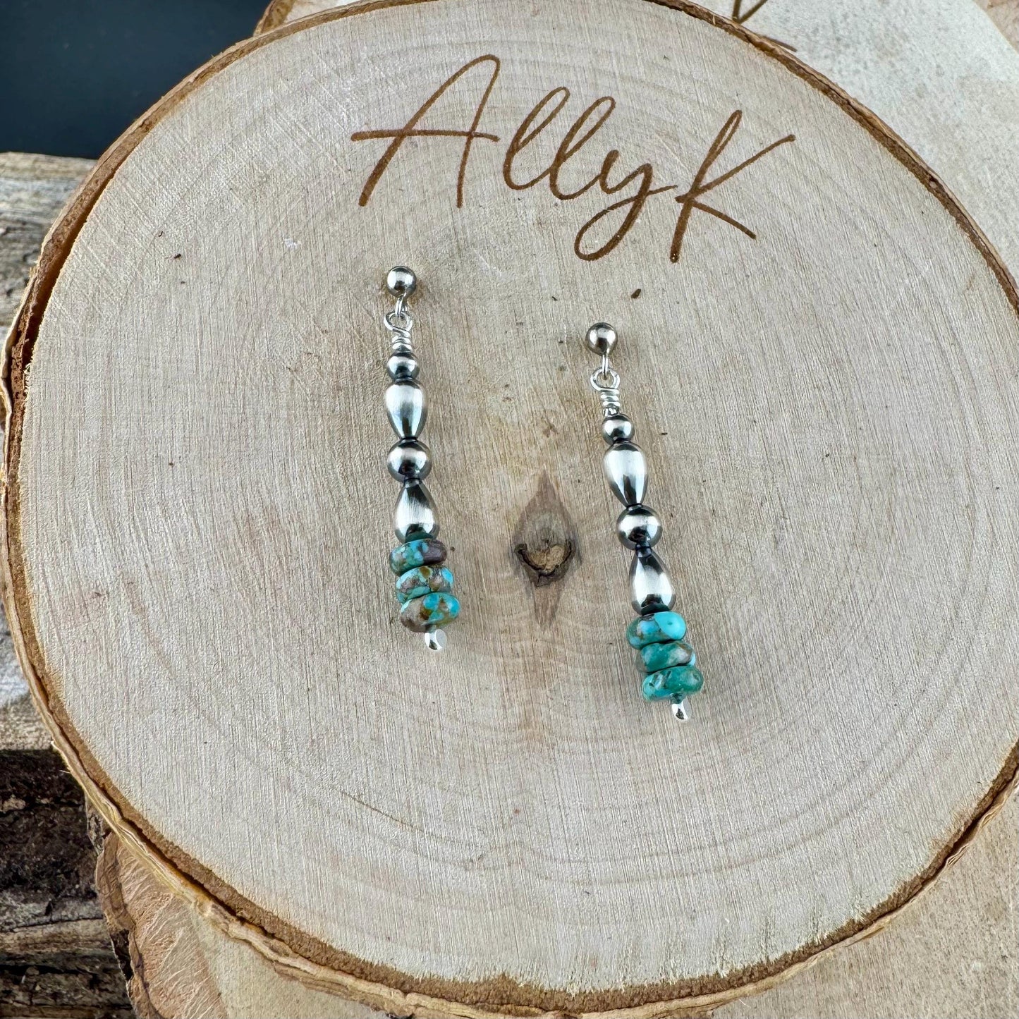 Turquoise Navajo Pearl Drop Earrings | Sterling Silver Gemstone Posts