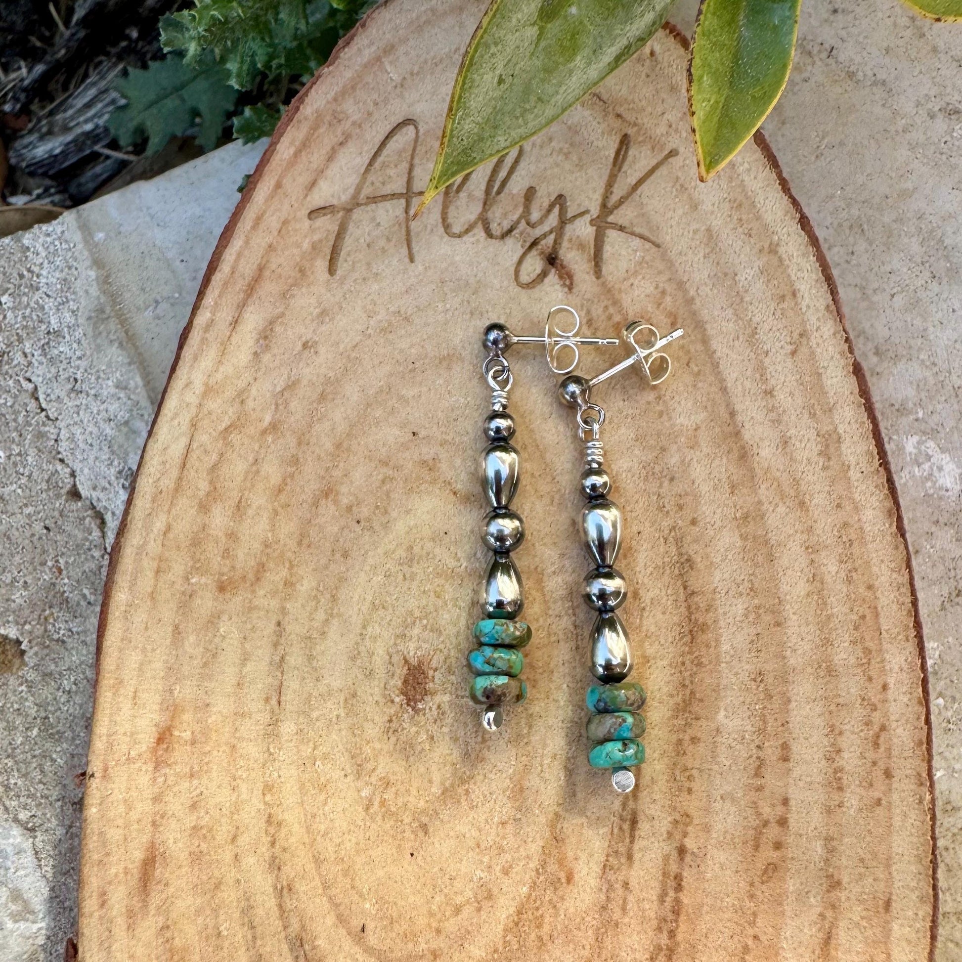 Turquoise Navajo Pearl Drop Earrings | Sterling Silver Gemstone Posts