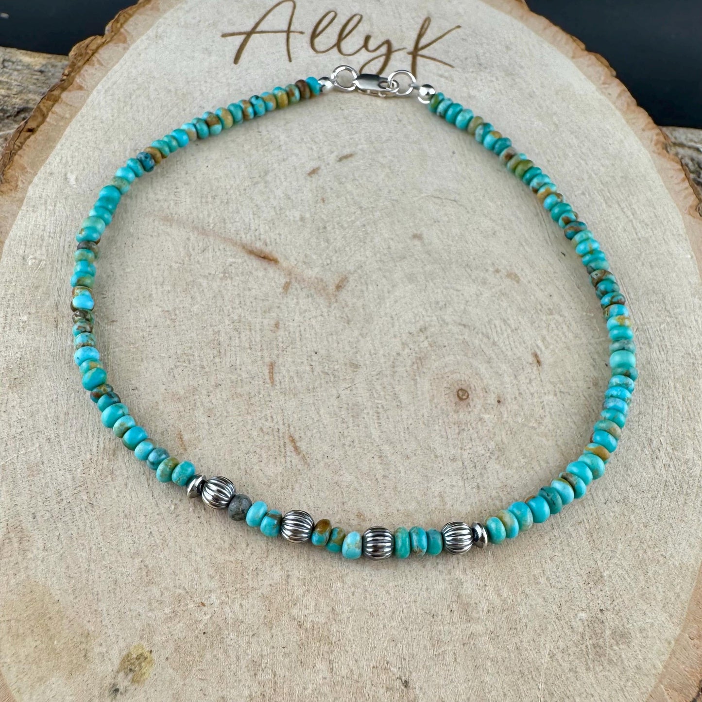 Turquoise & Navajo Pearl Sterling Silver Anklet | Dainty Boho Southwest Ankle Bracelet