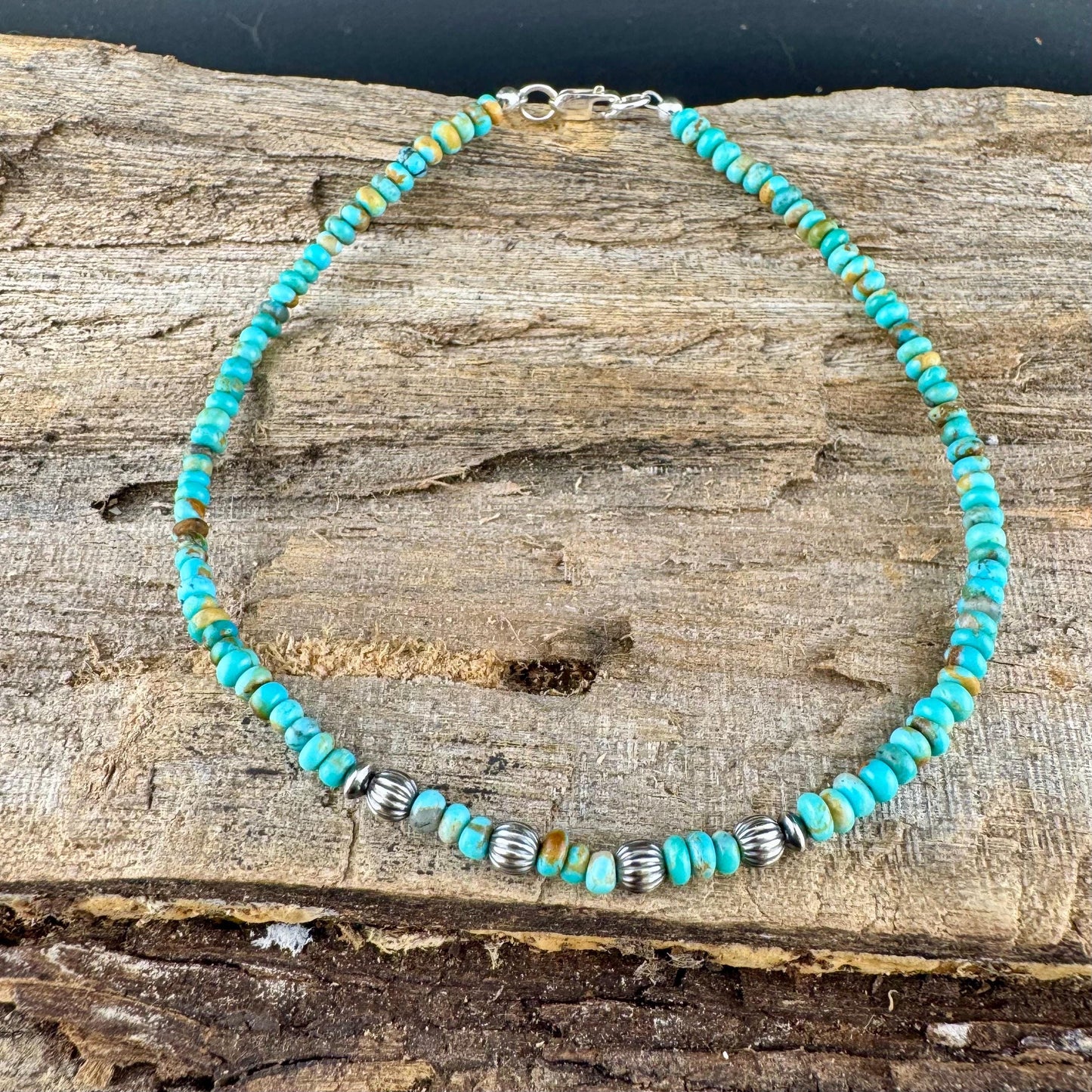 Turquoise & Navajo Pearl Sterling Silver Anklet | Dainty Boho Southwest Ankle Bracelet
