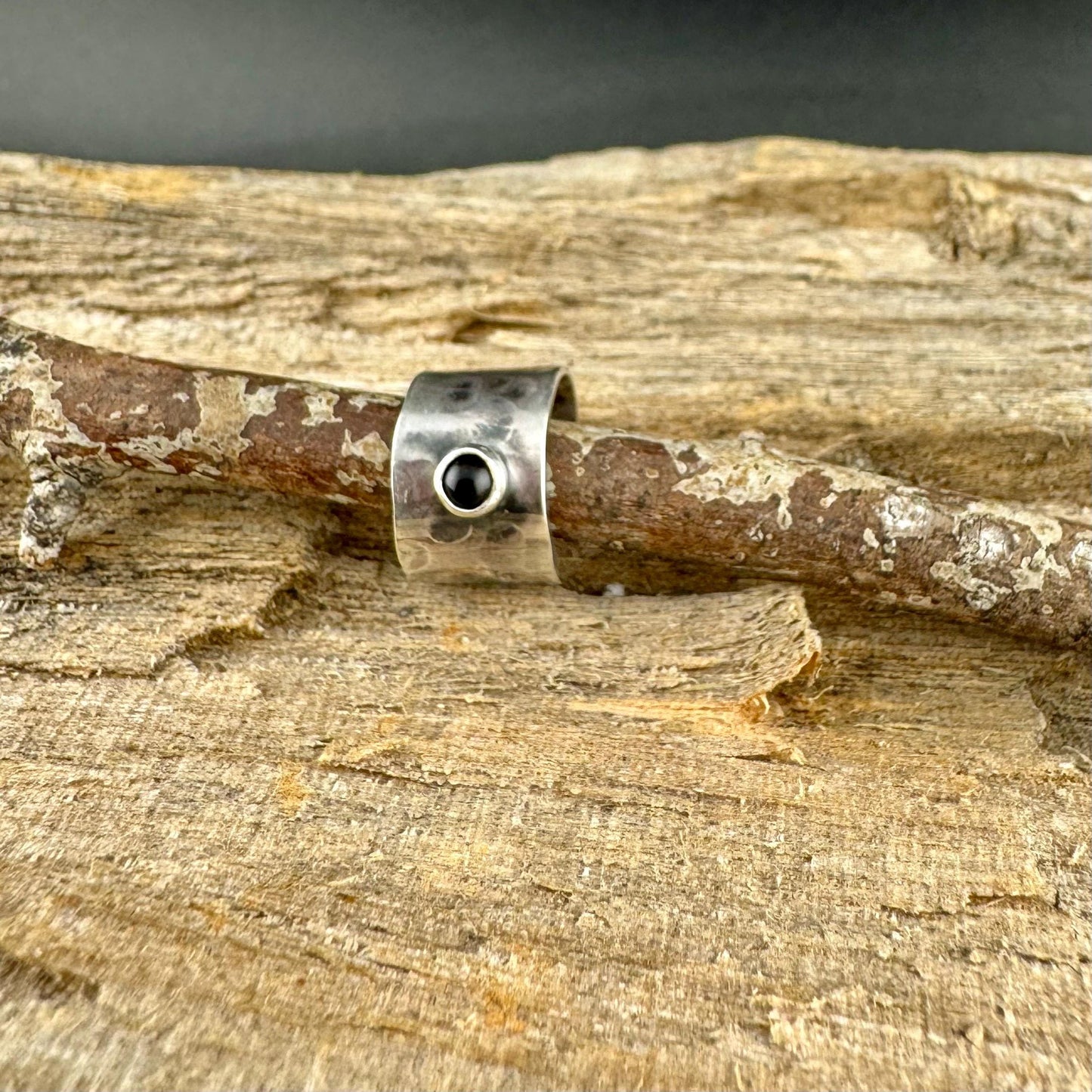 Sterling Silver Onyx Ear Cuff | Wide Conch Band | No-Piercing Earring