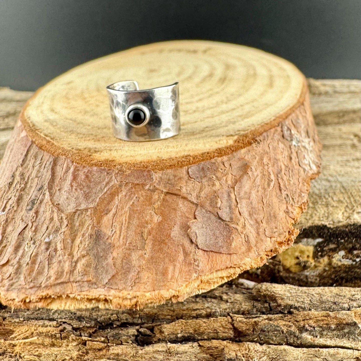 Sterling Silver Onyx Ear Cuff | Wide Conch Band | No-Piercing Earring