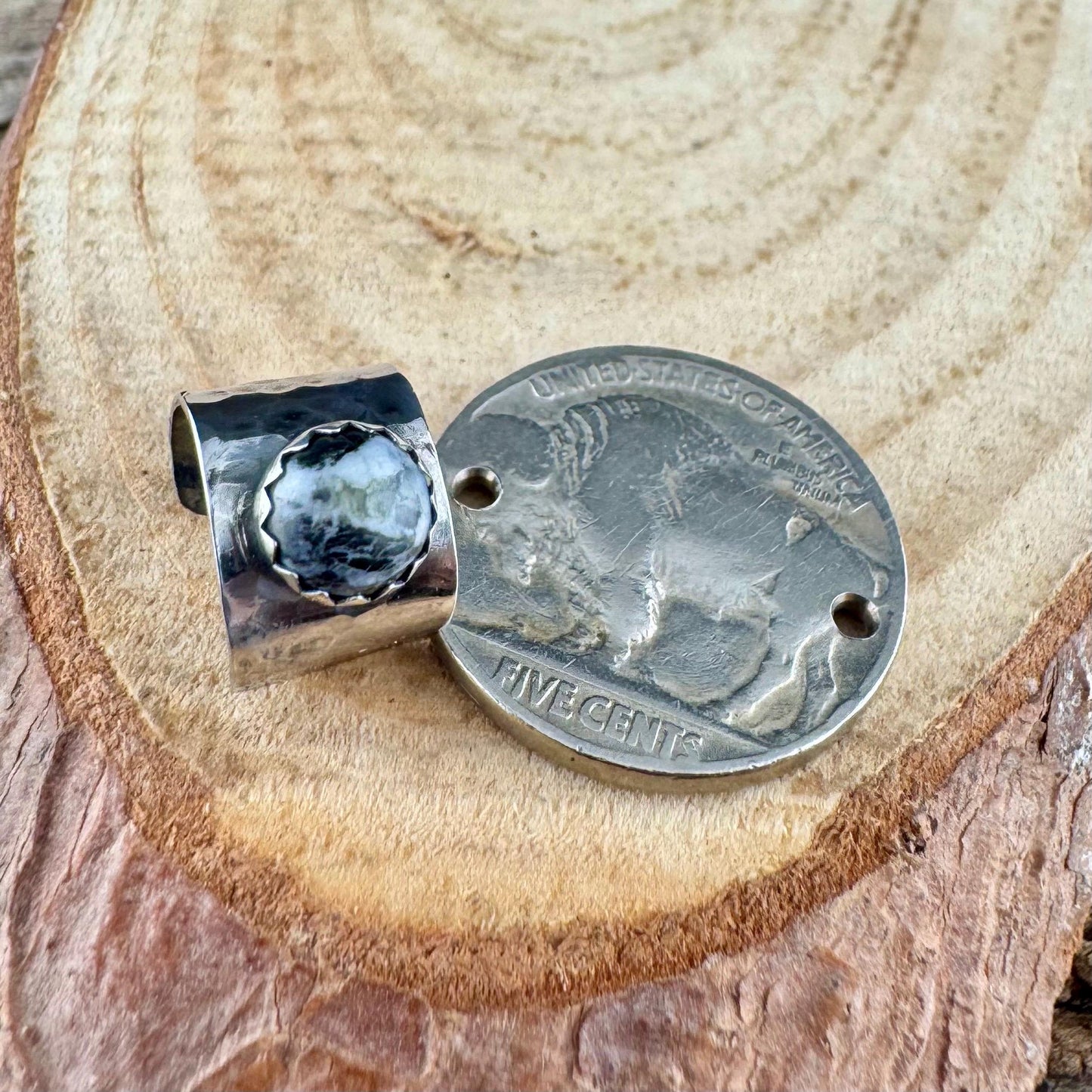 Sterling Silver White Buffalo Ear Cuff | Wide Conch Band | No-Piercing Earring