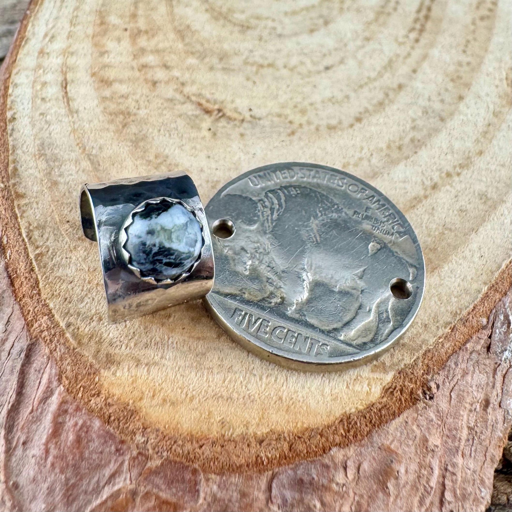 Sterling Silver White Buffalo Ear Cuff | Wide Conch Band | No-Piercing Earring
