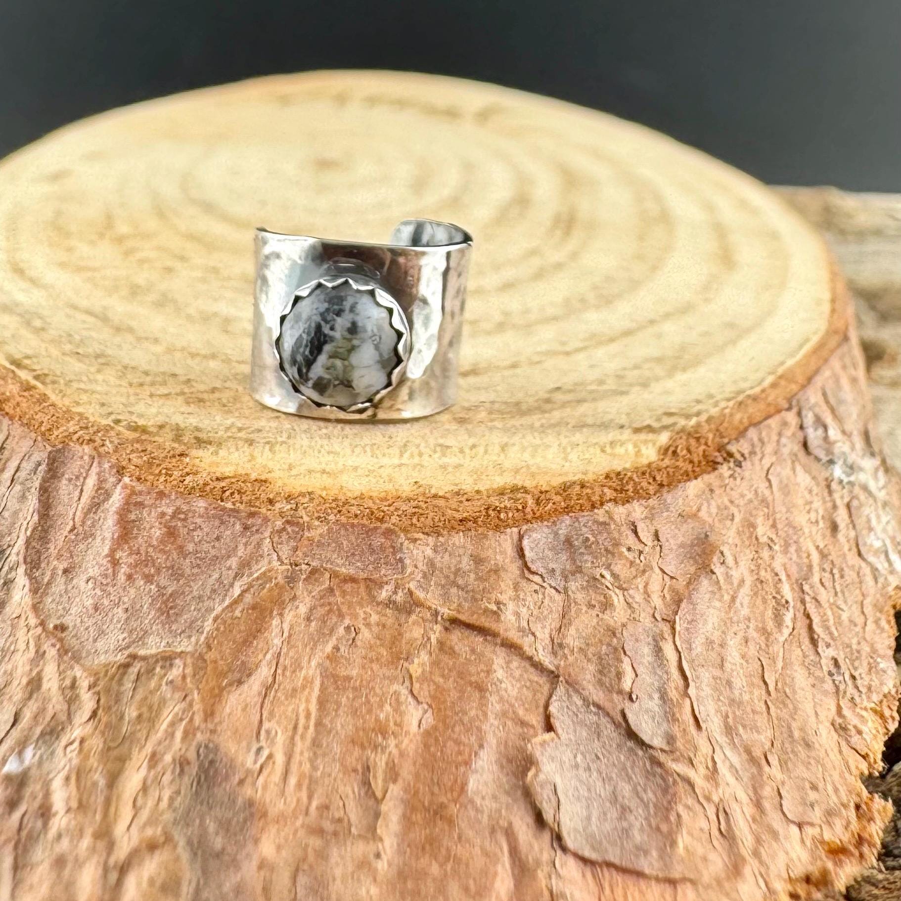 Sterling Silver White Buffalo Ear Cuff | Wide Conch Band | No-Piercing Earring