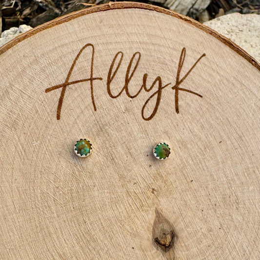 Turquoise Sterling Silver Earrings | Bezel Cabochon 4mm Studs