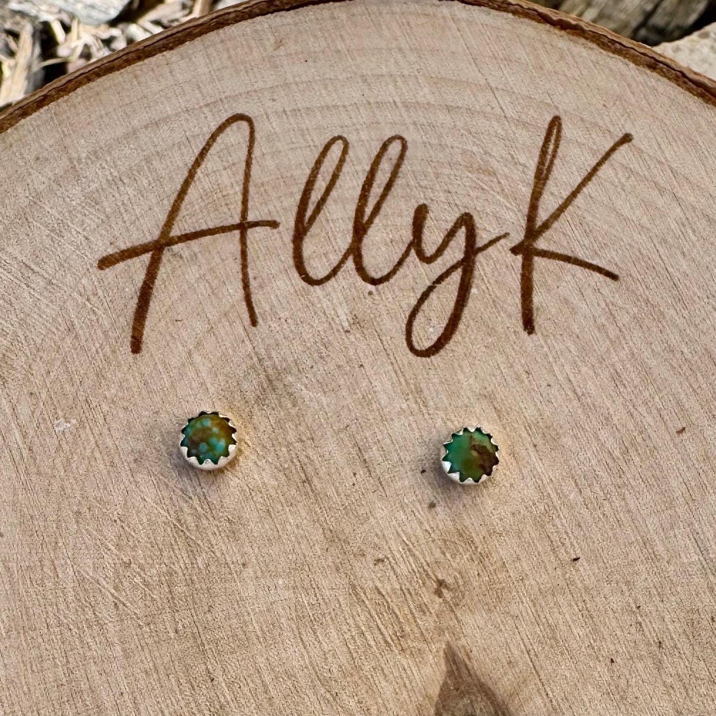 Turquoise Sterling Silver Earrings | Bezel Cabochon 4mm Studs