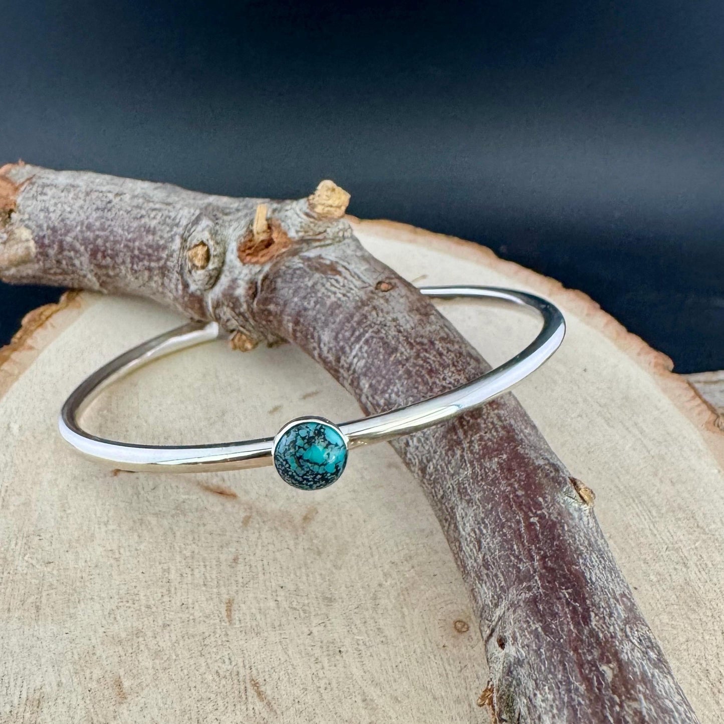 Blue Moon Turquoise Sterling Silver Bracelet –Cabochon Handmade Adjustable Cuff Jewelry